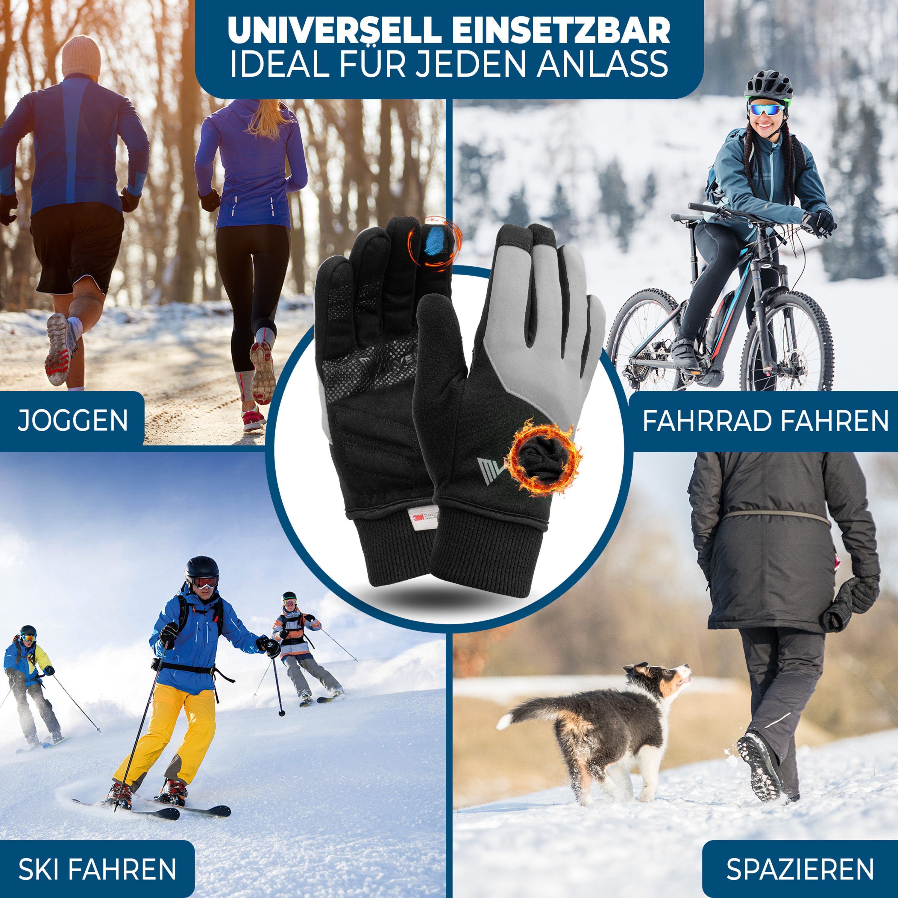 MIVELO Fahrradhandschuhe warme Winterhandschuhe Handschuhe Winter mit Thermo-Fleece wasserfest 3M-Thinsulate – Bild 3 von 5