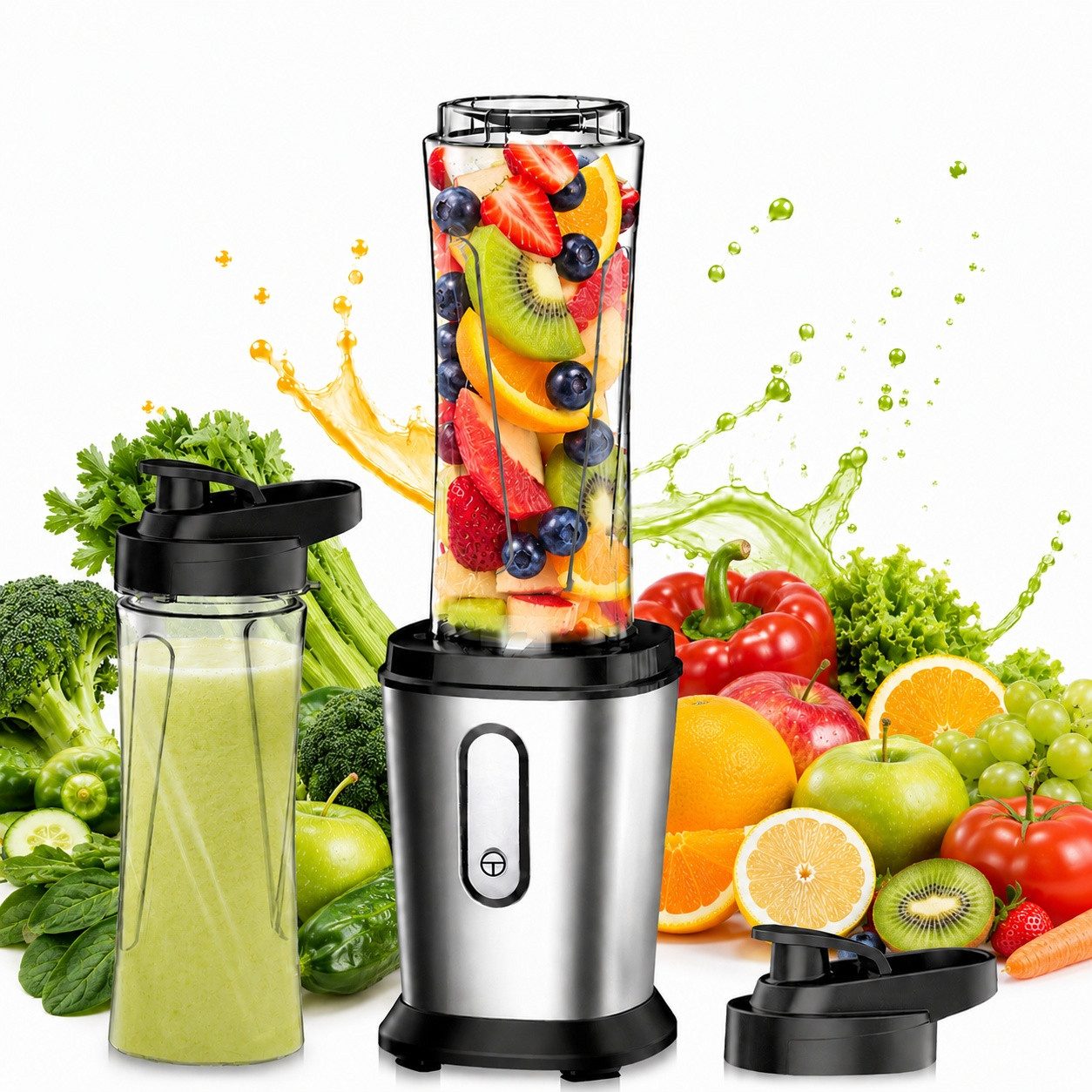 Fofile Standmixer Smoothie Maker Mixer 22.000 U/min mit 2x 600ml blender mixer, 500 W, BPA-frei, 304 Edelstahl Klingen, Motorbasis mit rutschfesten Pads