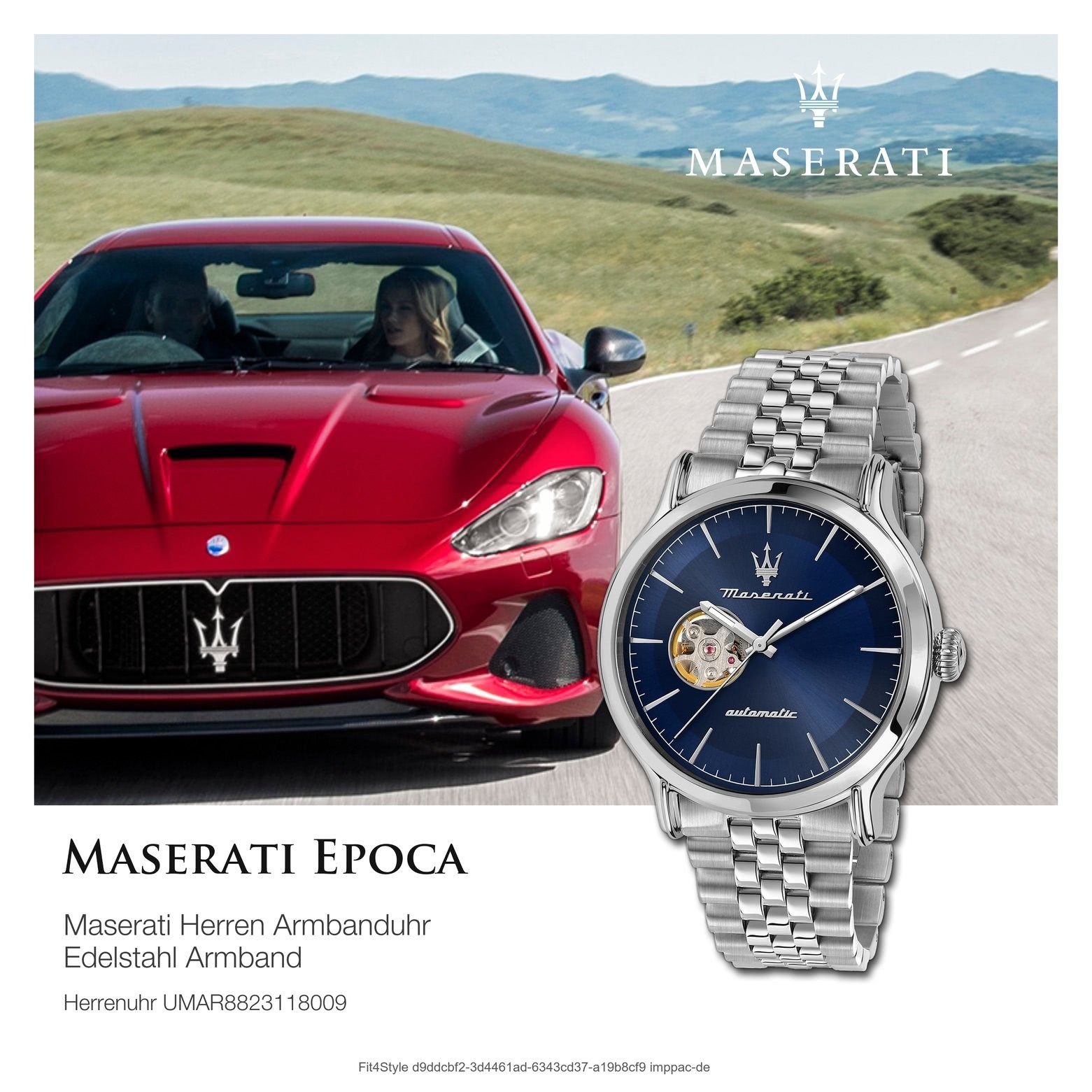 Time Herrenuhr 42mm) Maserati Quarzuhr Maserati groß rund, (ca. Armbanduhr Herren Italy Edelstahlarmband, Made-In Epoca, MASERATI blau