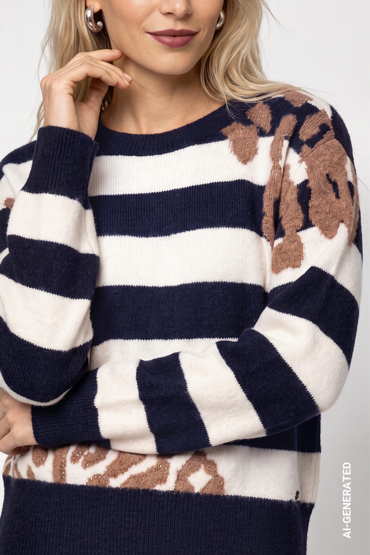 Monari Strickpullover Pullover Ringel + Leo Regular fit mit Streifenmuster