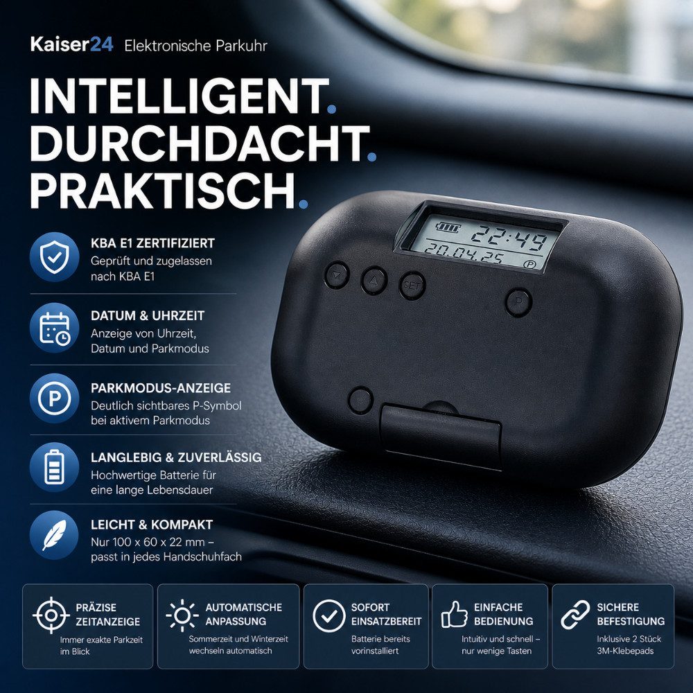 Kaiser24 elektronische Parkscheibe Digitale Elektronische Parkscheibe Auto Solar LCD Automatisch E1