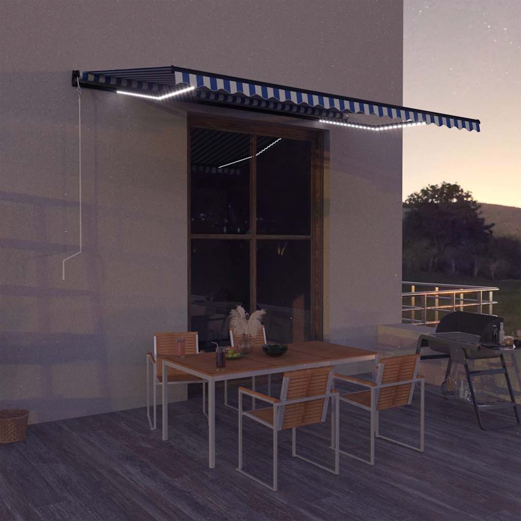 vidaXL Markise vidaXL Markise mit Windsensor & LED 500x300cm Blau und Weiß