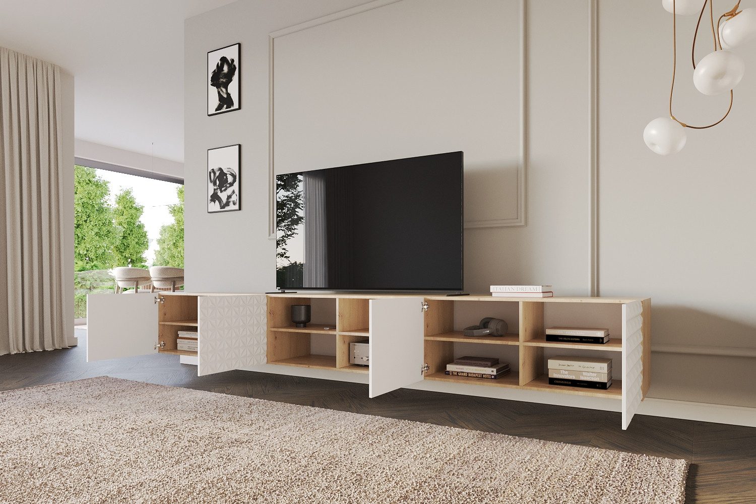 ALTDECOR Lowboard VIRA (3 St., TV-Schrank, TV Möbel, TV Cabinet, Fernsehtisch hängend 3x100cm), Fernseher schrank, TV Kommode, TV Tisch, TV Sideboard, TV Boar