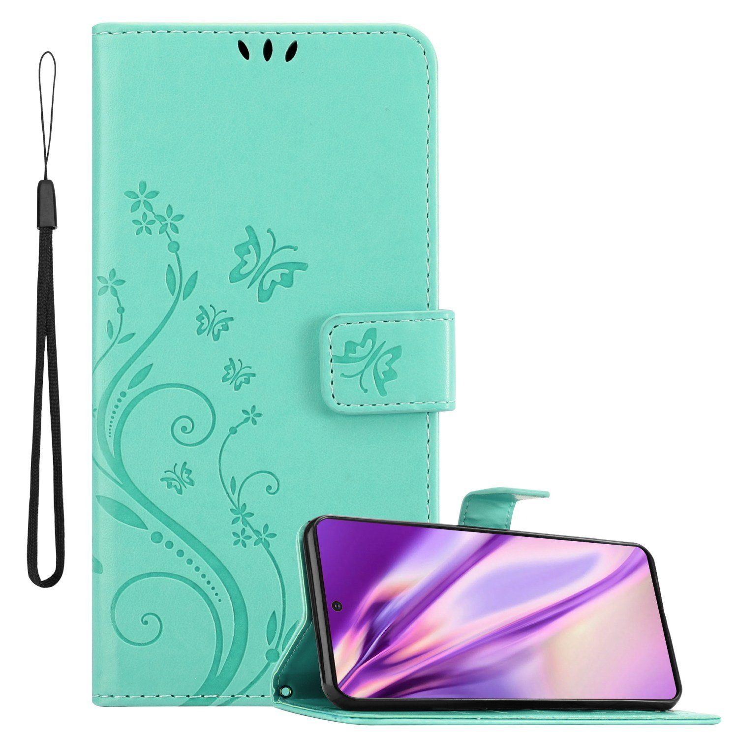 Cadorabo Handyhülle für Samsung Galaxy NOTE 20 Hülle Samsung Galaxy NOTE 20, Hülle Schutzhülle Blumen Flower mit Standfunktion Kartenfach Magnet
