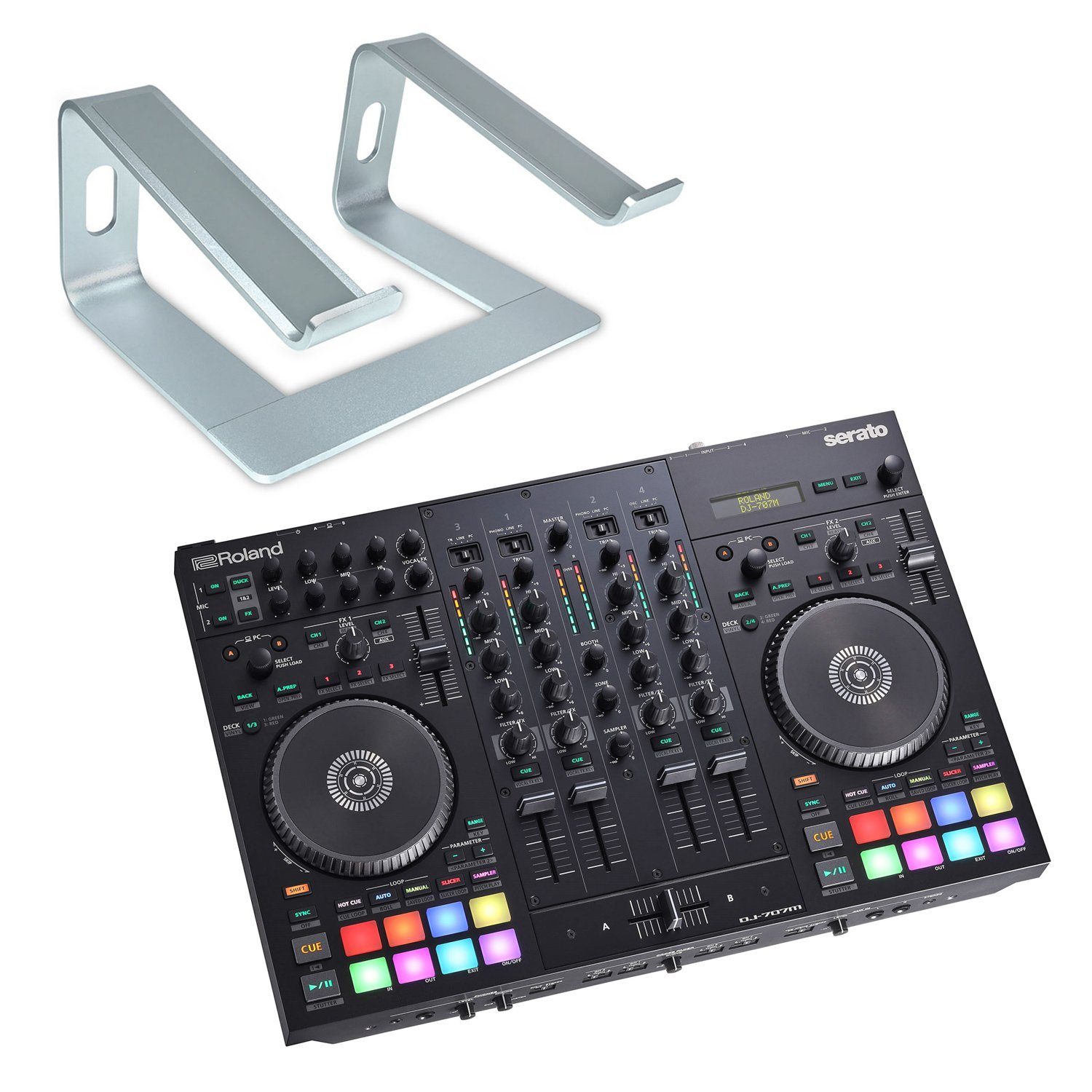 DJ Controller Roland DJ-707M DJ-Controller mit Ständer Silber