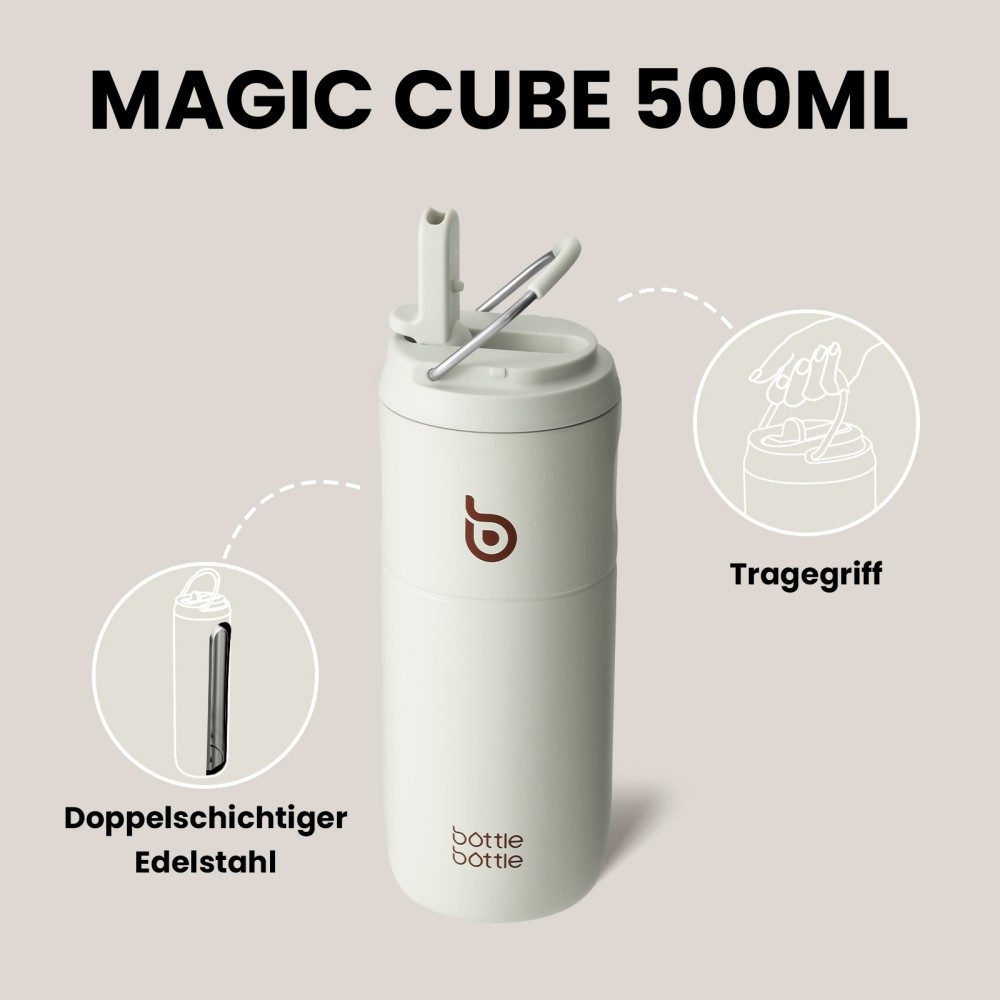 BOTTLE BOTTLE Trinkflasche Edelstahl Trinkflasche mit Strohhalm 500ml, auslaufsichere Sportwasserflasche, ideal für Schule, Büro und Ausflüge – Bild 5 von 5