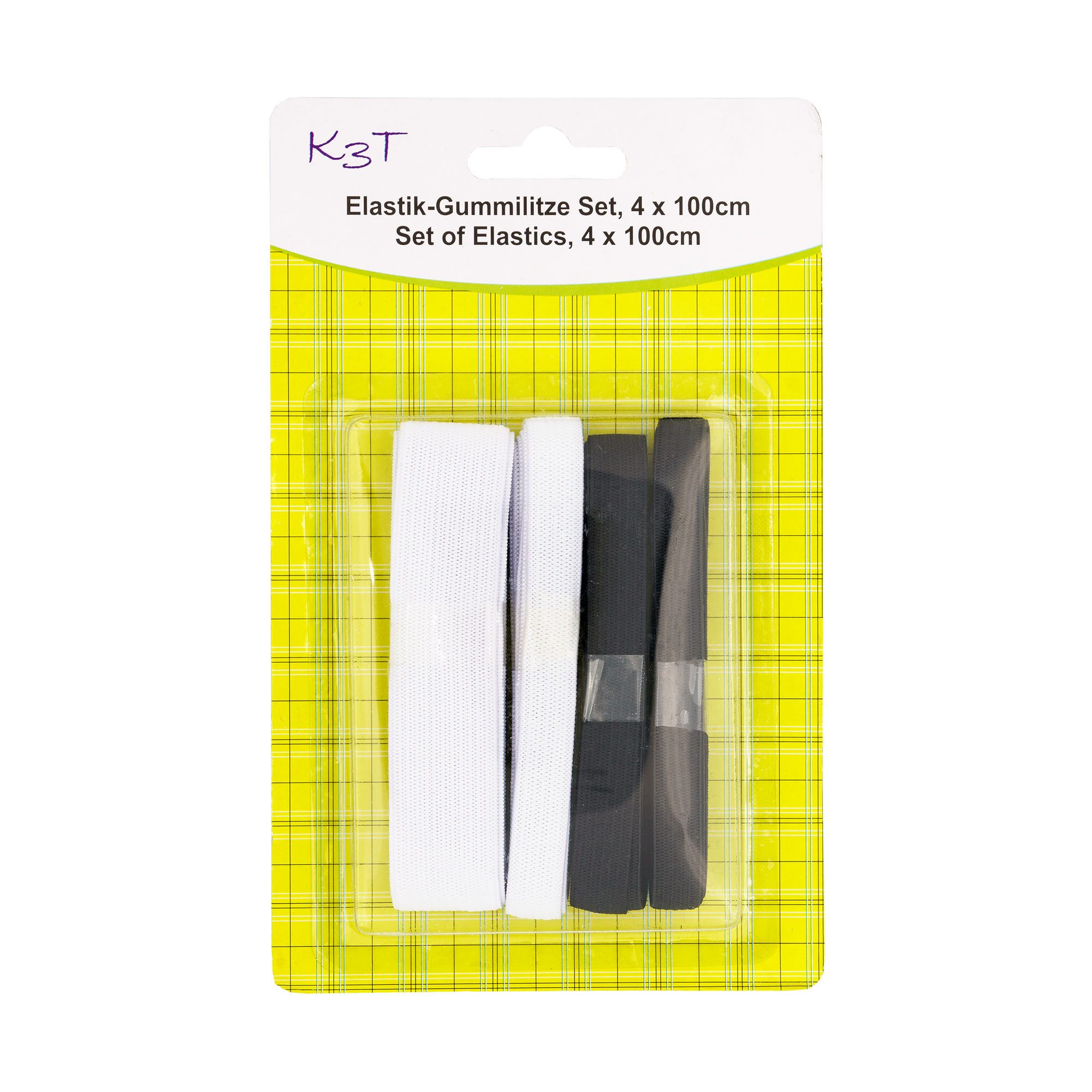TSI Schreibwaren Gummiband Elastik-Gummilitze-Set, 4-teilig, je 100cm, schwarz und weiß