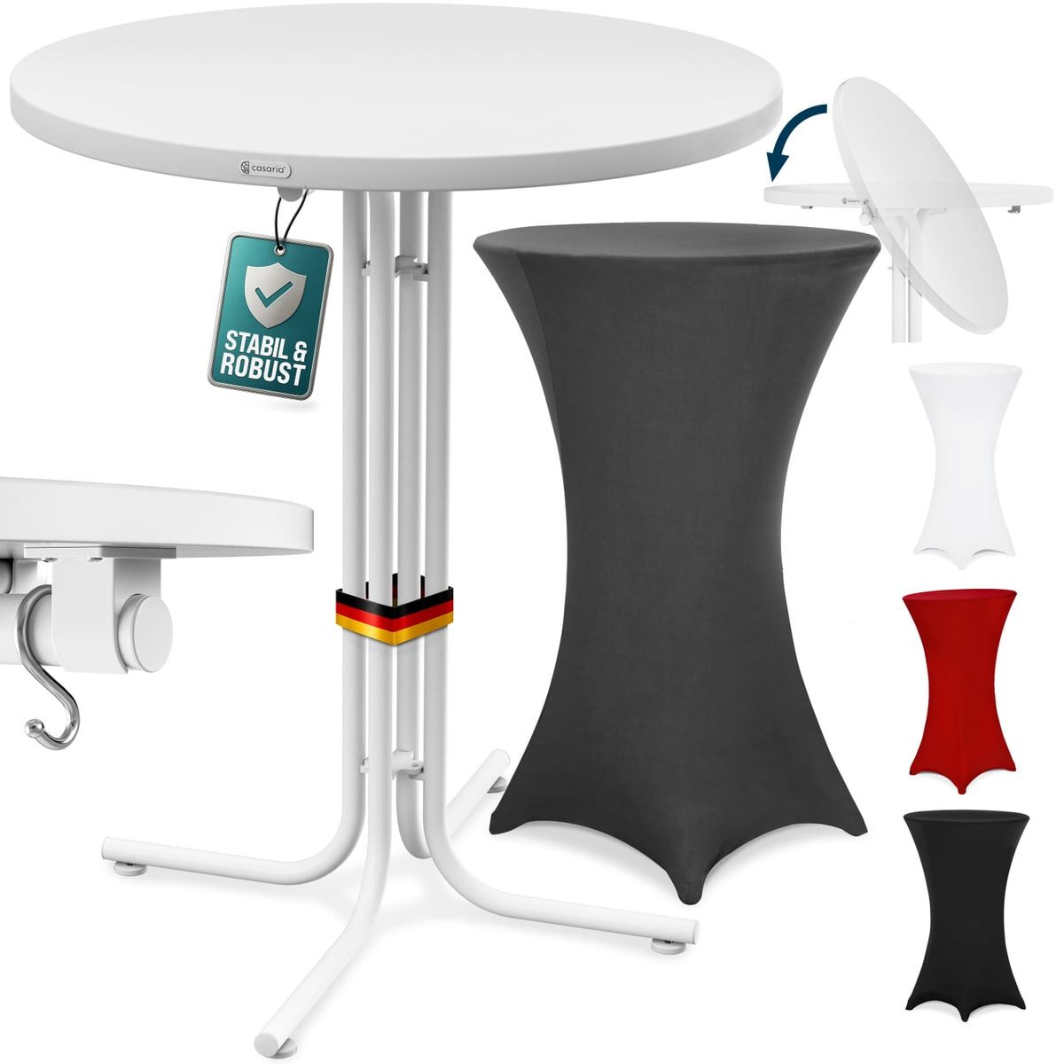 Casaria Stehtisch, mit Husse Ø80cm Klappbar Outdoor Hochtisch Rund Partytisch Grau