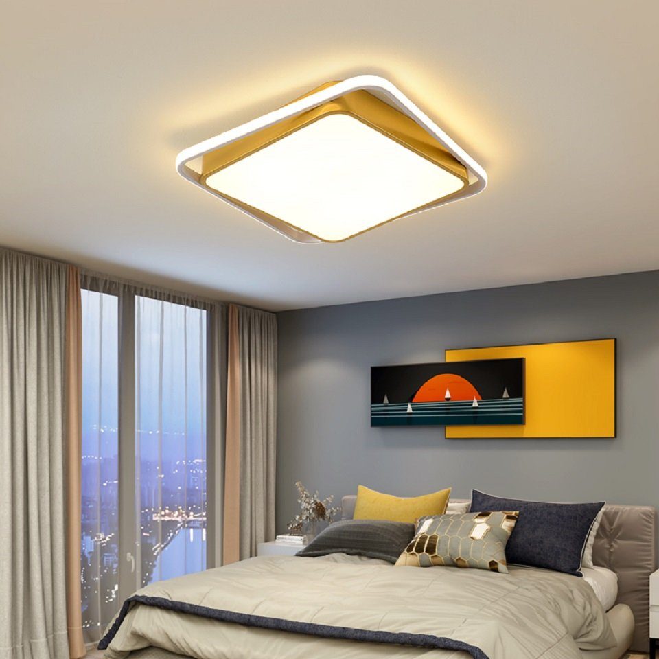 Fernbedienung integriert, Deckenlampe 37W Daskoo Wohnzimmer, Warmweiß/Neutralweiß/Kaltweiß, LED mit LED Quadrat Weiß+ Dimmbar LED fest Deckenleuchte Golden Deckenleuchten