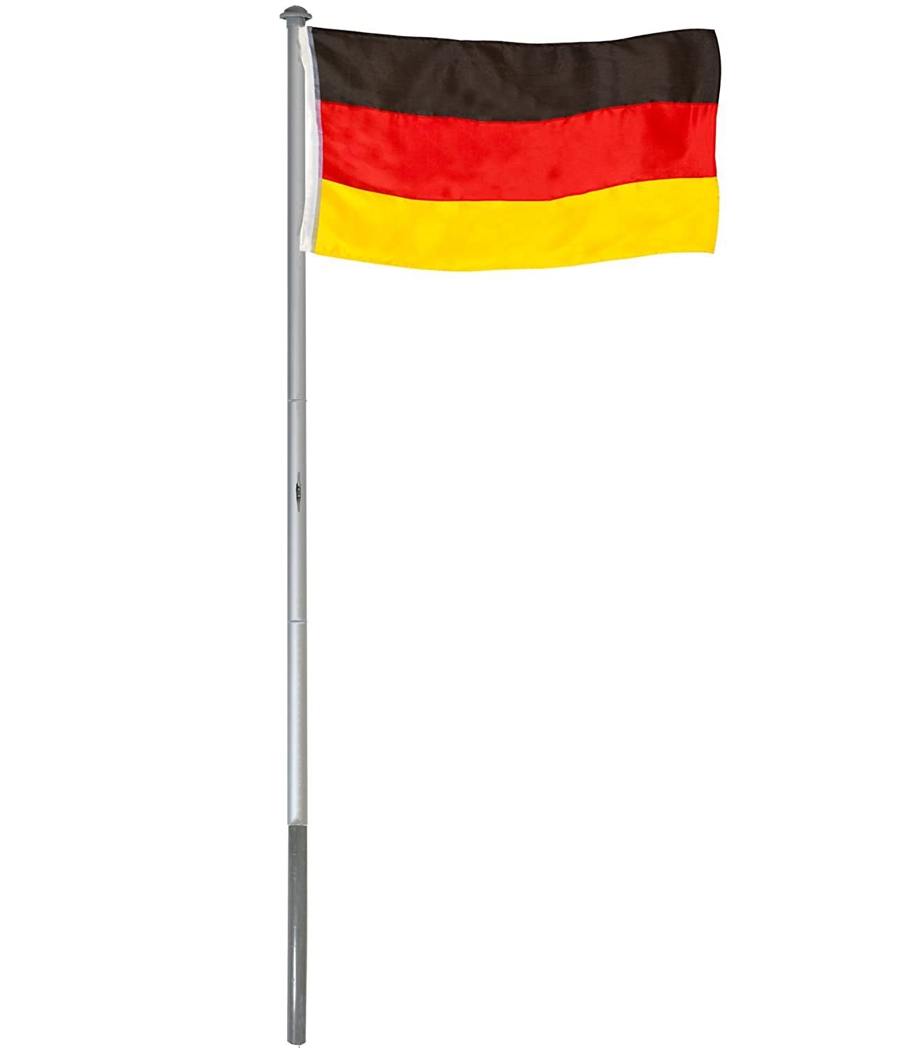 BRUBAKER Fahnenmast Aluminium Flaggenmast inkl. Deutschland Flagge, (Set,  1-St., All-In-One Fahnenmast-Set mit Fahne), mit Bodenhülse und  Deutschlandfahne 150 x 90 cm für Garten und Camping