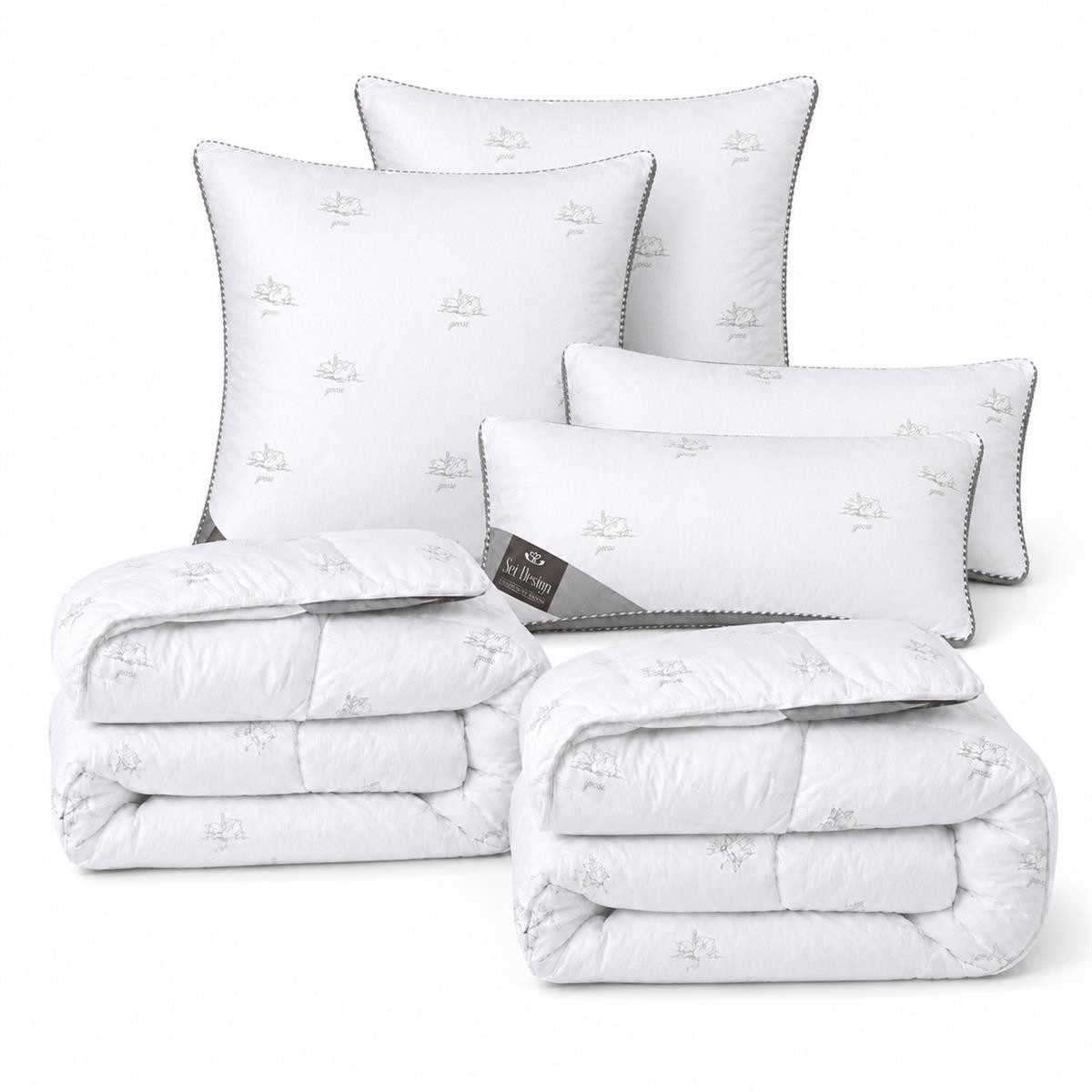 SEI Design Microfaserbettdecke SWAN Winter SET 6-tlg 2x Decken135x200 + 2x 3D Kissen 80x80 + 2x 40x80, Füllung: Mikrofaser daunenähnliches Gefühl, Bezug: 100% Polyester, 40x80