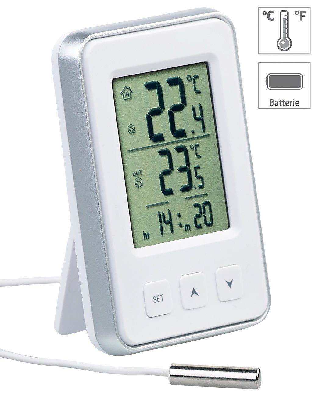 PEARL Raumthermometer Digit Innen-& Außen MIN MAX Thermometer Wetterstation mit Außenfühler
