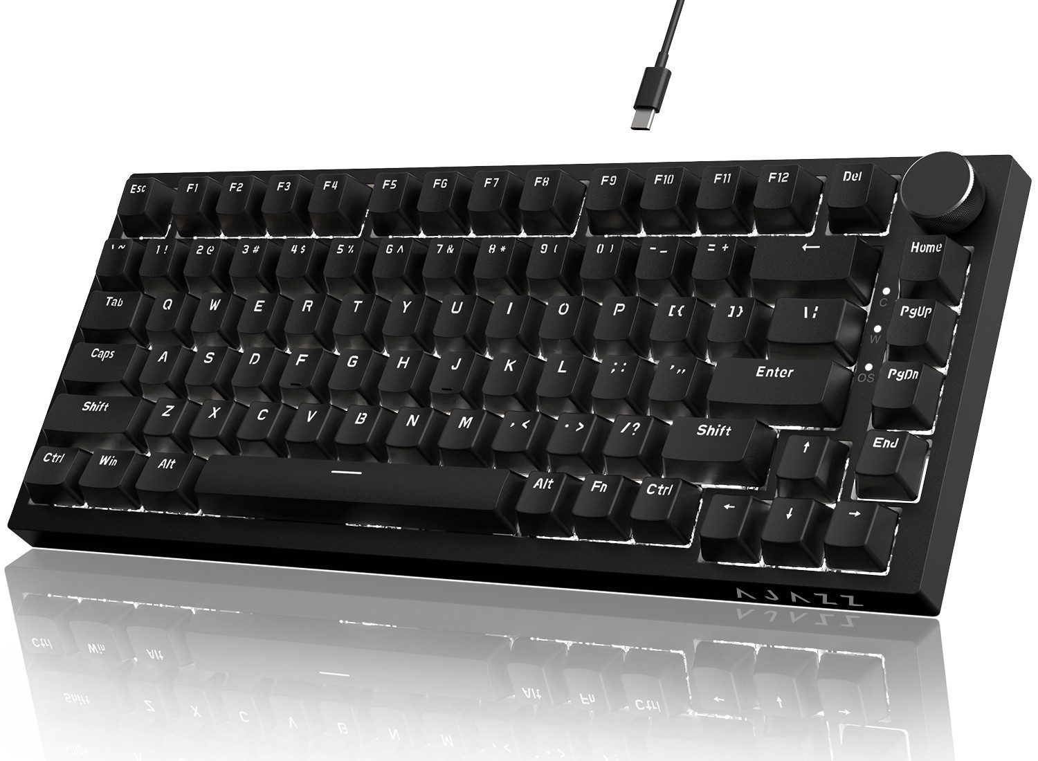 AJAZZ AK820 Mechanische Tastatur mit Knopf,75% ANSI-Layout Gaming-Tastatur (81 keys, improved seal assembly, hot-swap)