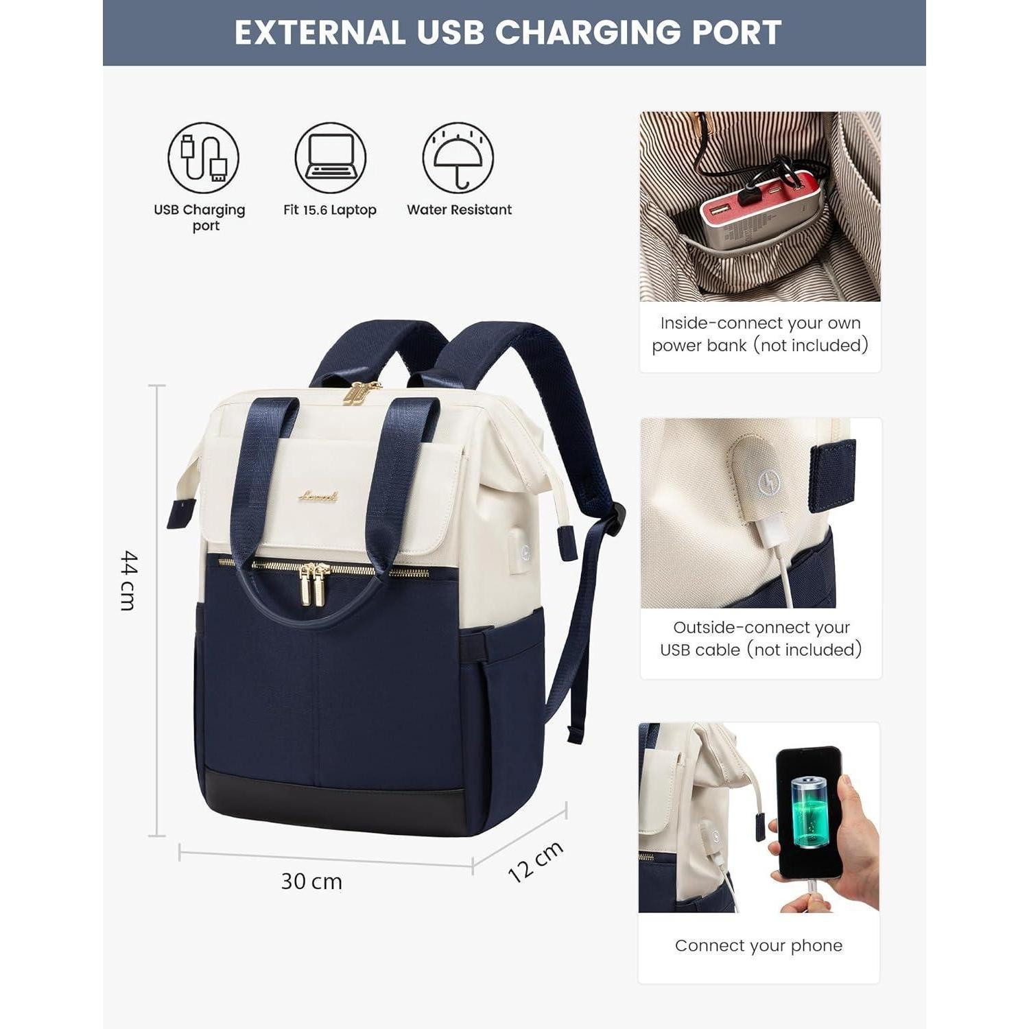 LuxusKollektion Laptoprucksack Rucksack Damen Blau Schulrucksack Mädchen Laptopfach 15,6 Zoll 2 in 1