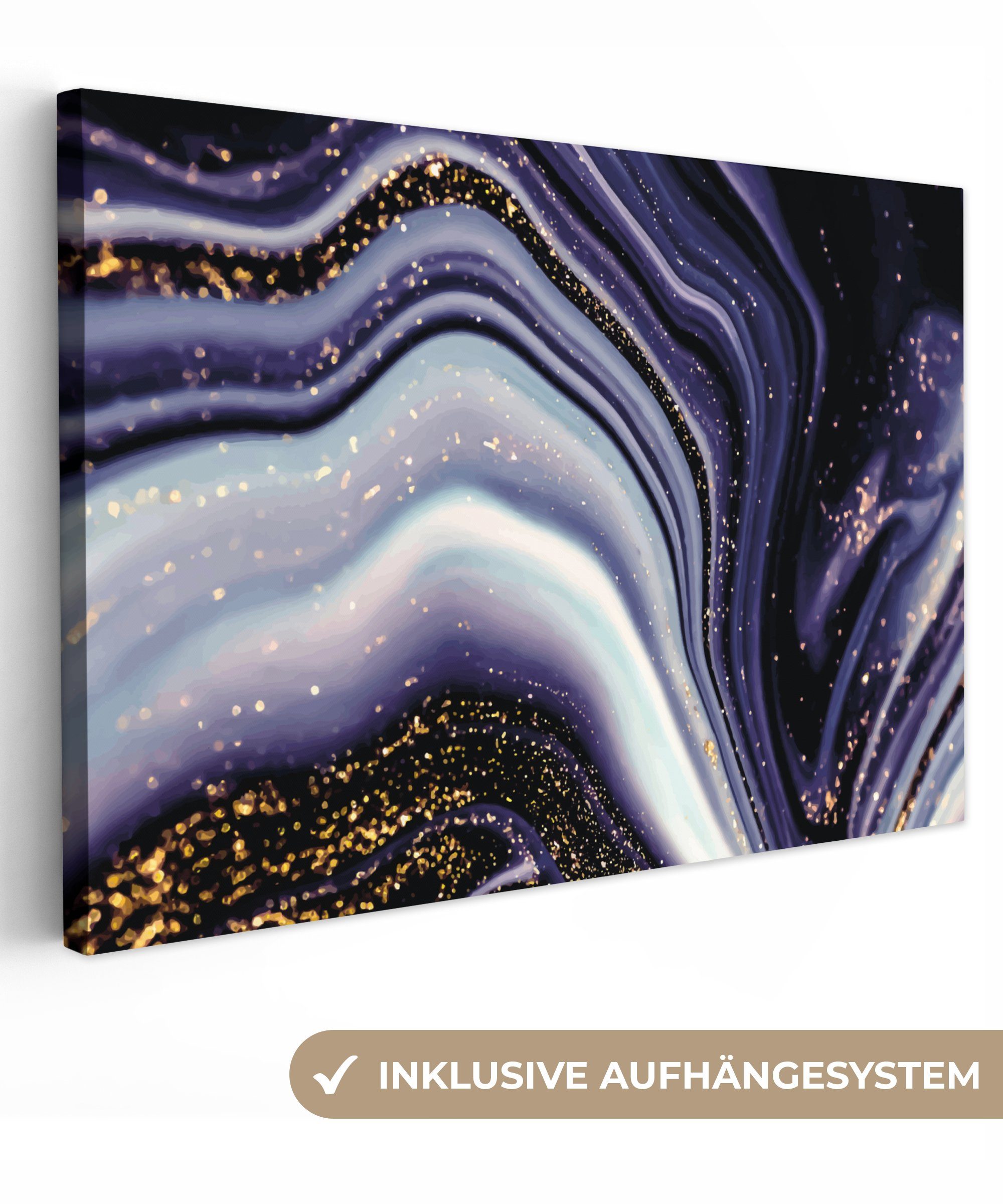 OneMillionCanvasses® Leinwandbild Marmor - Lila - Luxus - Marmoroptik - Glitzer, Fotodruck (1 St), Leinwand Bilder Klein, Wand Dekoration Aesthetic 30x20 cm