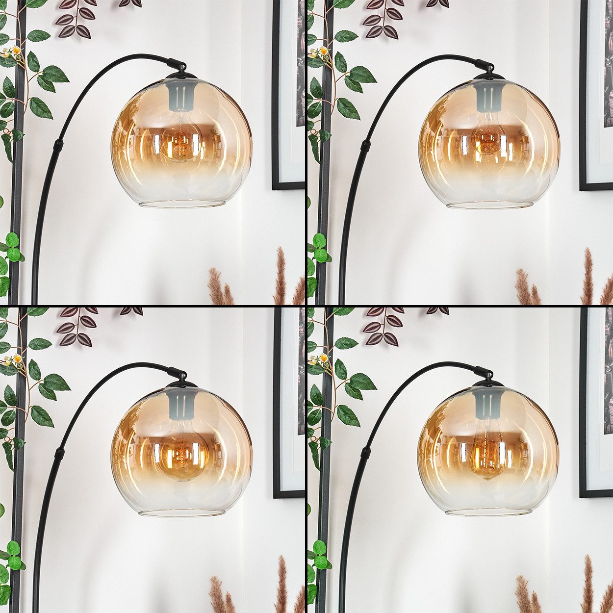 hofstein Stehlampe Stehlampe aus Metall/Glas in Schwarz/Bernstein/Klar mit günstig online kaufen
