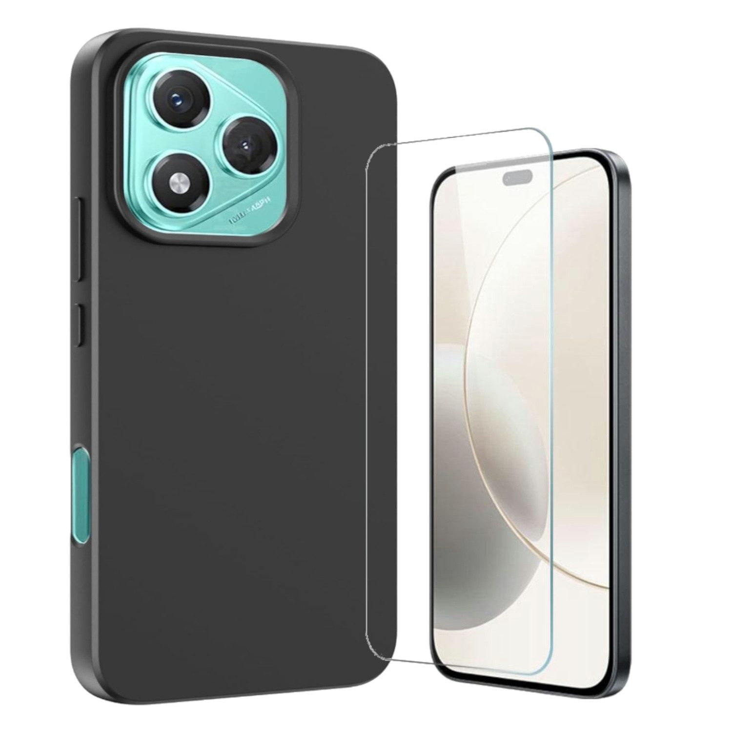 Wigento Handyhülle Für Honor 400 Lite Silikon TPU Schutz Hülle Schwarz + 9H Hart Glas, Produktset TPU Hülle mit Hart Glas