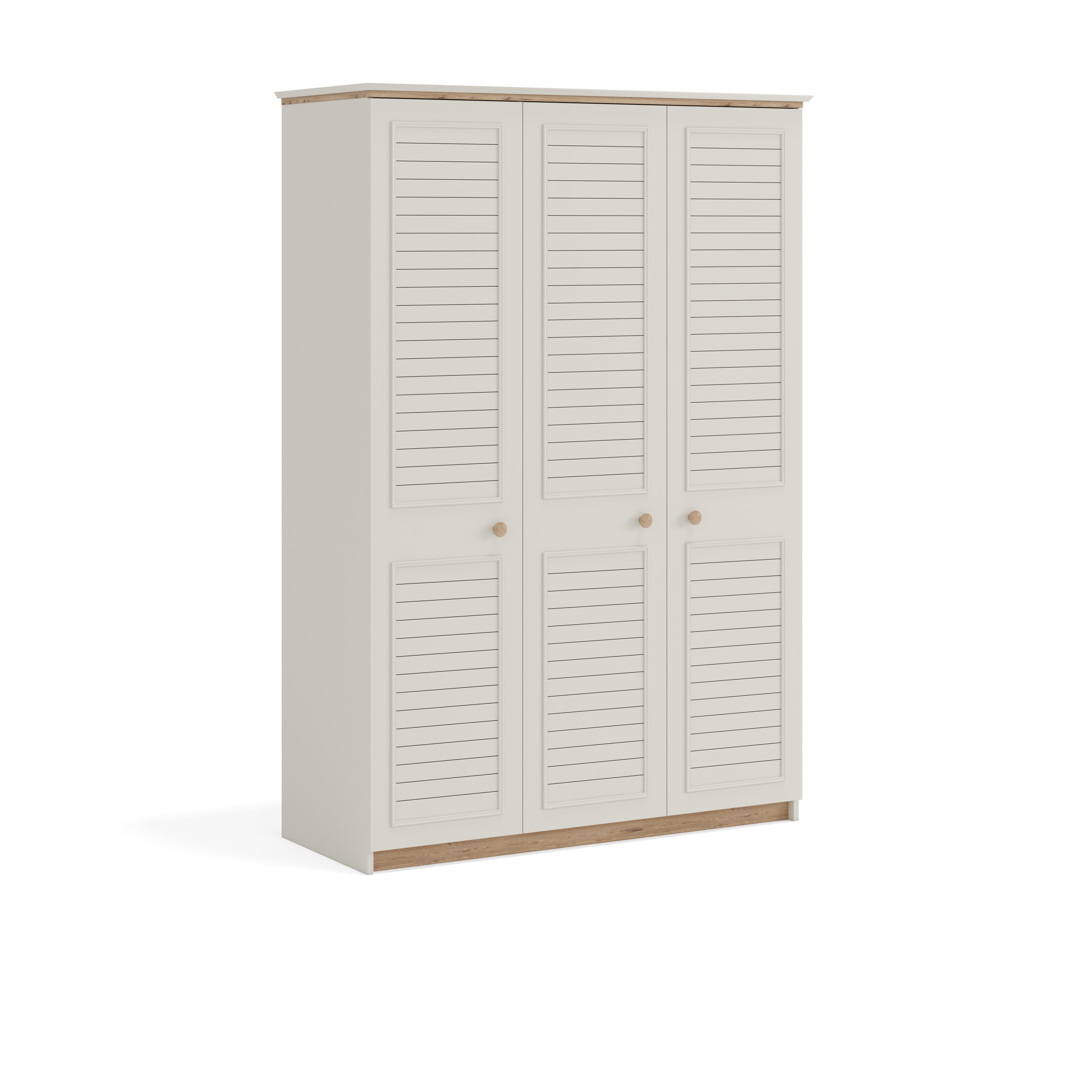 Möbel-Zeit Kleiderschrank POLO 3-türig – Weiß/Natur – Inkl. Kleiderstange & 2 Schubladen