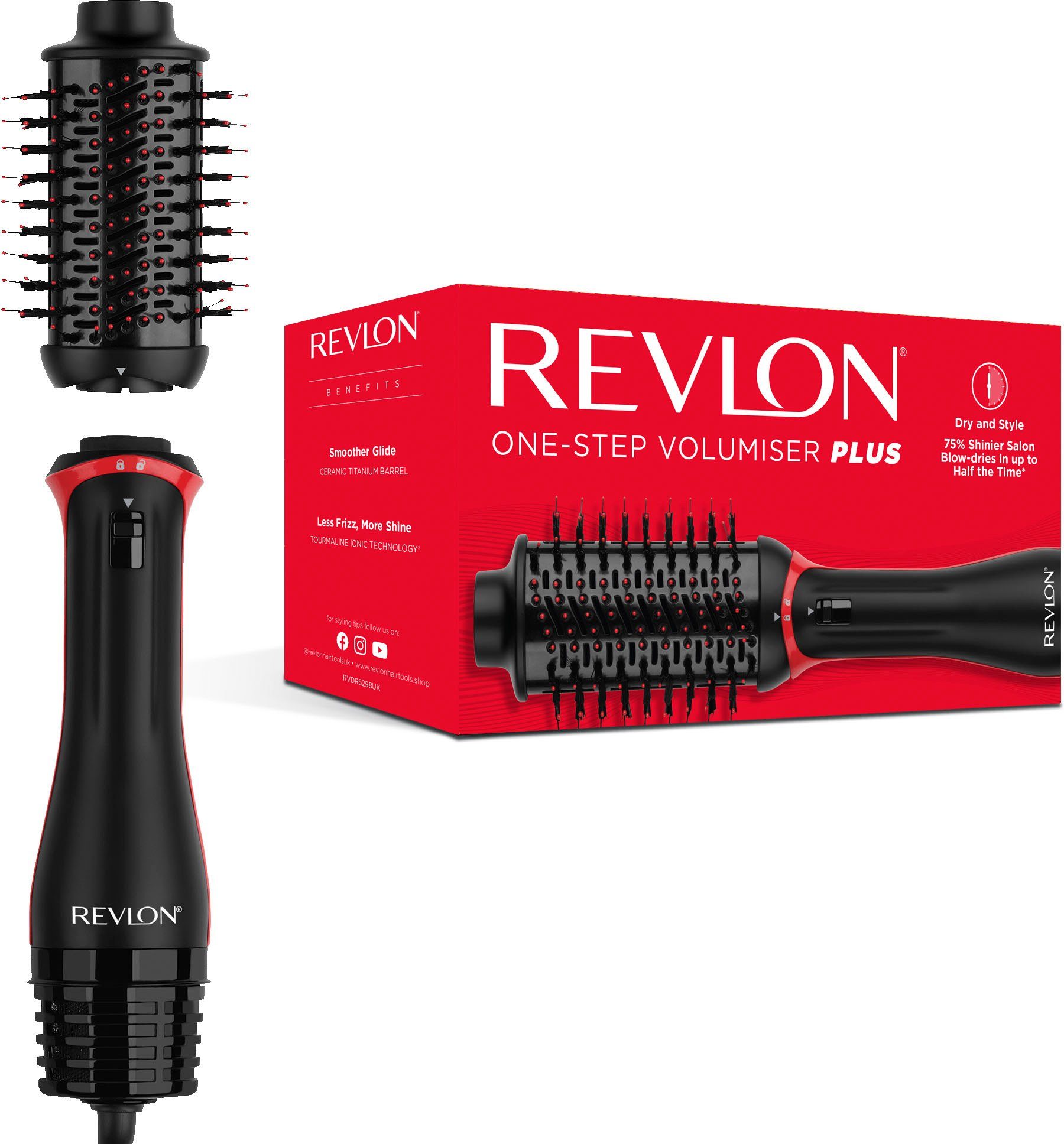 Revlon Warmluftbürste One-Step Volumiser Plus RVDR5298E, Abnehmbarer Kopf,  Keramik Titan Platte, ABNEHMBARER KOPF Einfache Aufbewahrung für mehr Platz  auf Reisen