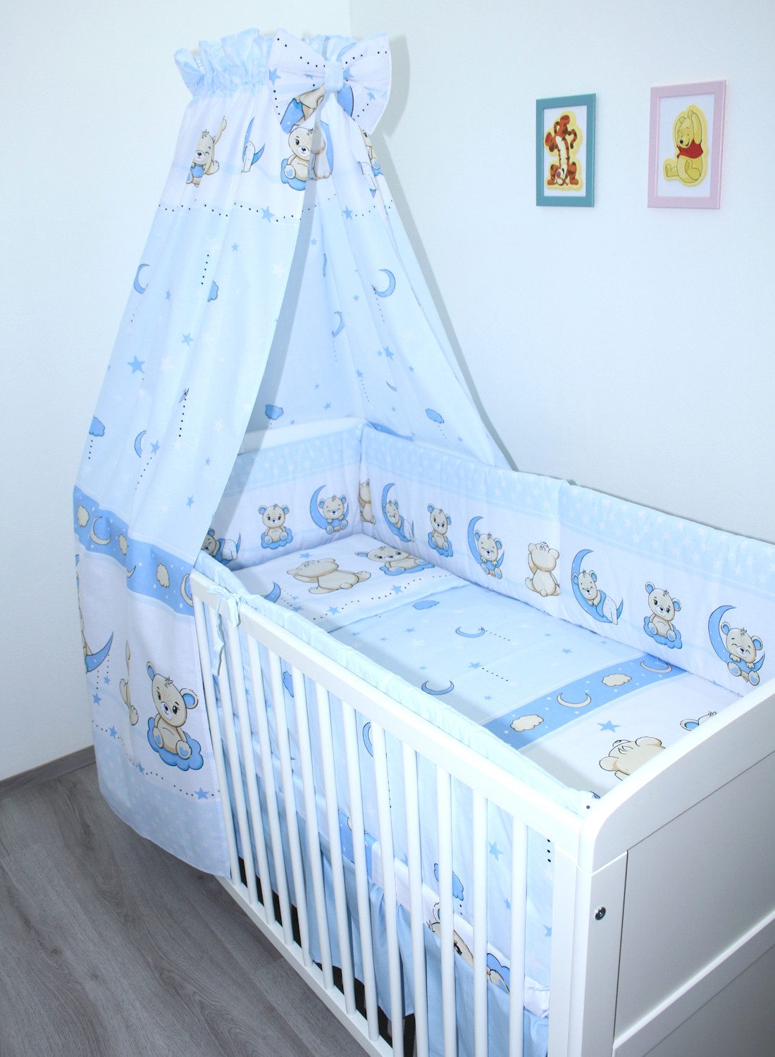 Babybettwäsche Baby Bettset- 6 teiliges mit 420 Nestchen Vollstoff Himmel Bettwäsche