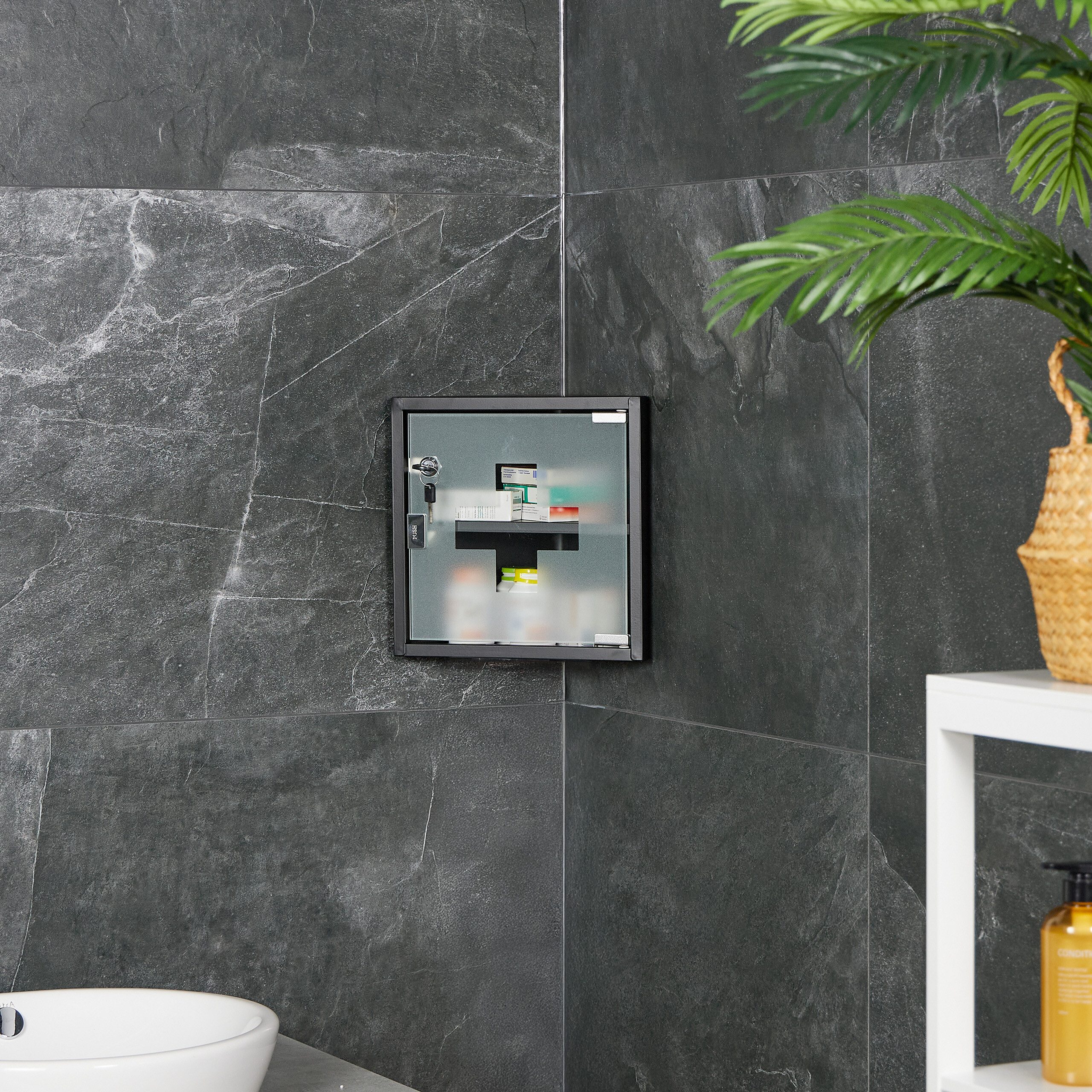 relaxdays Medizinschrank mit Glastür Schwarz günstig online kaufen