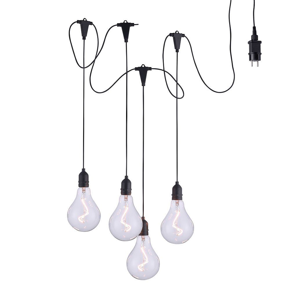 LeuchtenDirekt Außen-Deckenleuchte, LED-Leuchtmittel fest verbaut, Warmweiß, Hängeleuchte Pendelleuchte Außenlampe LED 4-Flammig Edison Glühbirne