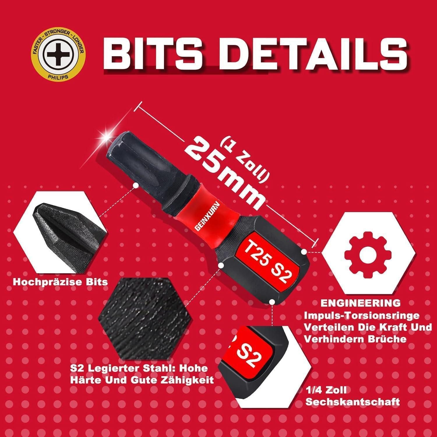LuxusKollektion Torx-Bit Torx T25 Schlagfester Schrauberbitsatz 31tlg