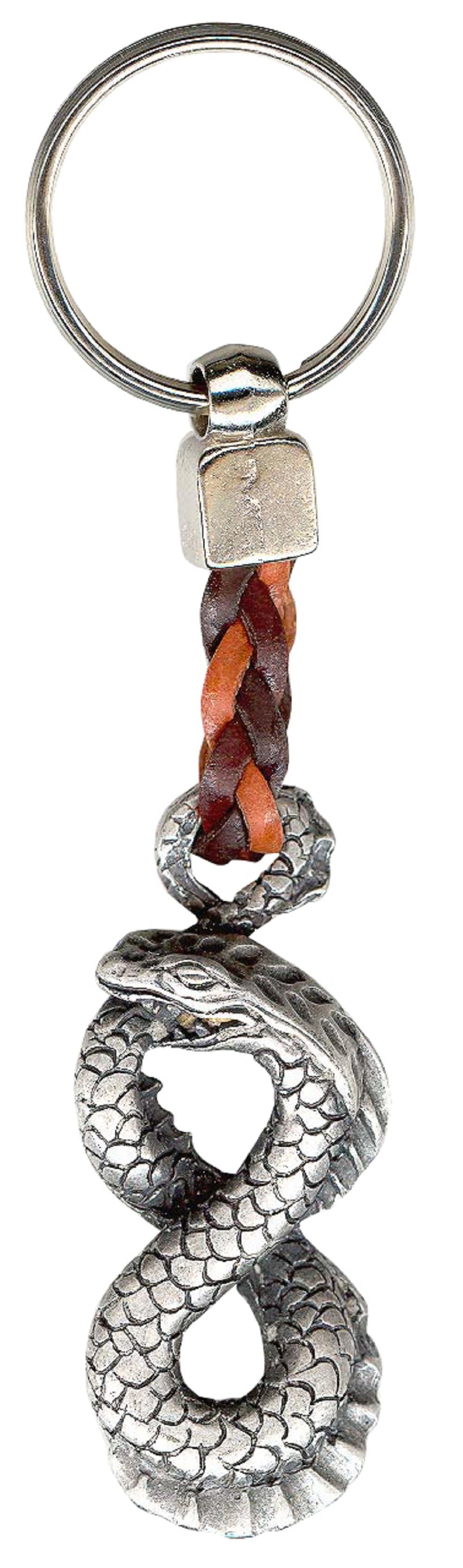 LK Trend & Style Schlüsselanhänger Symbole aus Metal, geflochtenem Leder und Schlüsselring, tierische sowie keltische Kraft Symbole Schlange