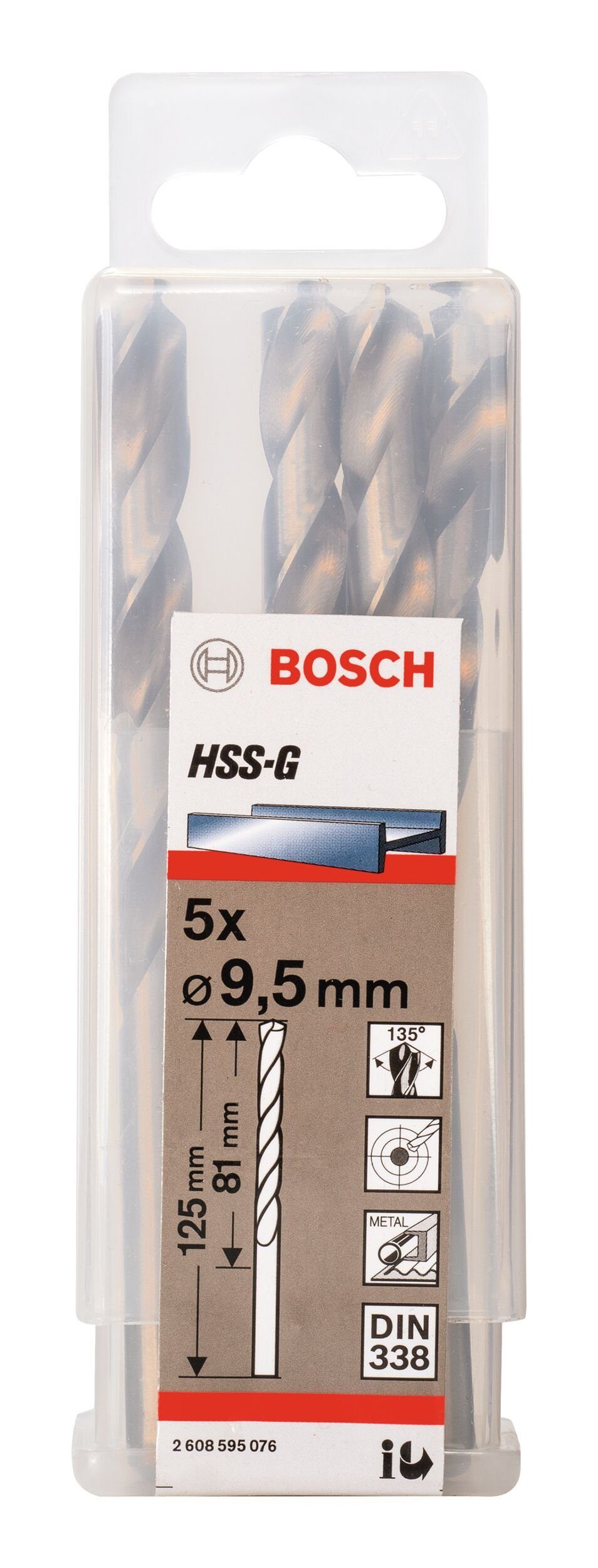 (5 Metallbohrer, - - 338) x x (DIN 81 HSS-G BOSCH 5er-Pack mm 125 Stück), 9,5