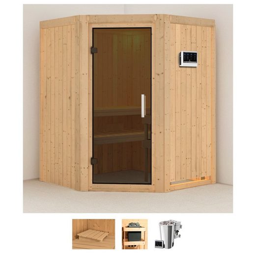 Karibu Sauna »Nanna«, BxTxH: 151 x 151 x 198 cm, 68 mm, (Set) 3,6-kW-Bio-Plug & Play Ofen mit externer Steuerung