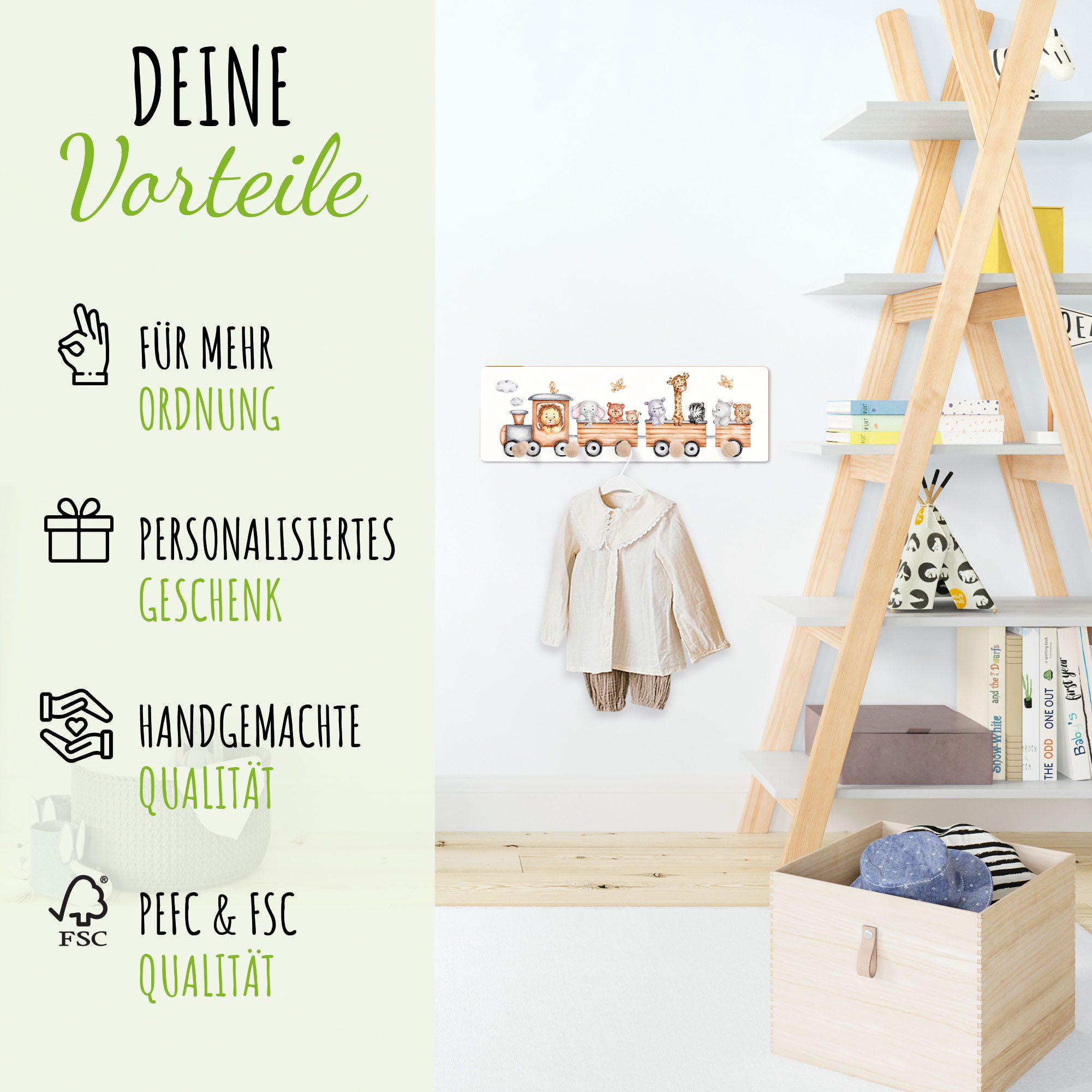 Holzura Garderobenleiste Kindergarderobe, Garderobe für Kinder