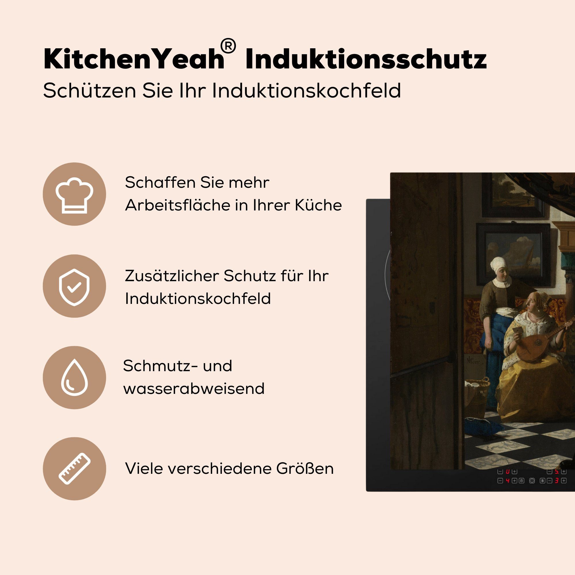 küche Der Ceranfeldabdeckung, MuchoWow 78x78 Liebesbrief cm, Vinyl, (1 Herdblende-/Abdeckplatte für Johannes Arbeitsplatte - tlg), Vermeer,