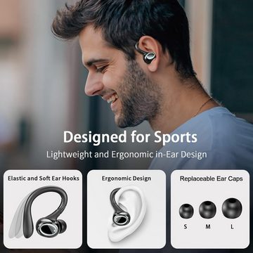 Rulefiss Kabellos Bluetooth 5.3 HiFi Stereo[2023]13 mm Treiber USB-C LEDLadebox In-Ear-Kopfhörer (Tragbare Ladetasche mit 800mAh Kapazität für unterwegs stundenlanges Musikhören., mit HD Mic, 48Std Ohrhörer mit Bügel, IP7 Wasserdicht/800mAh)