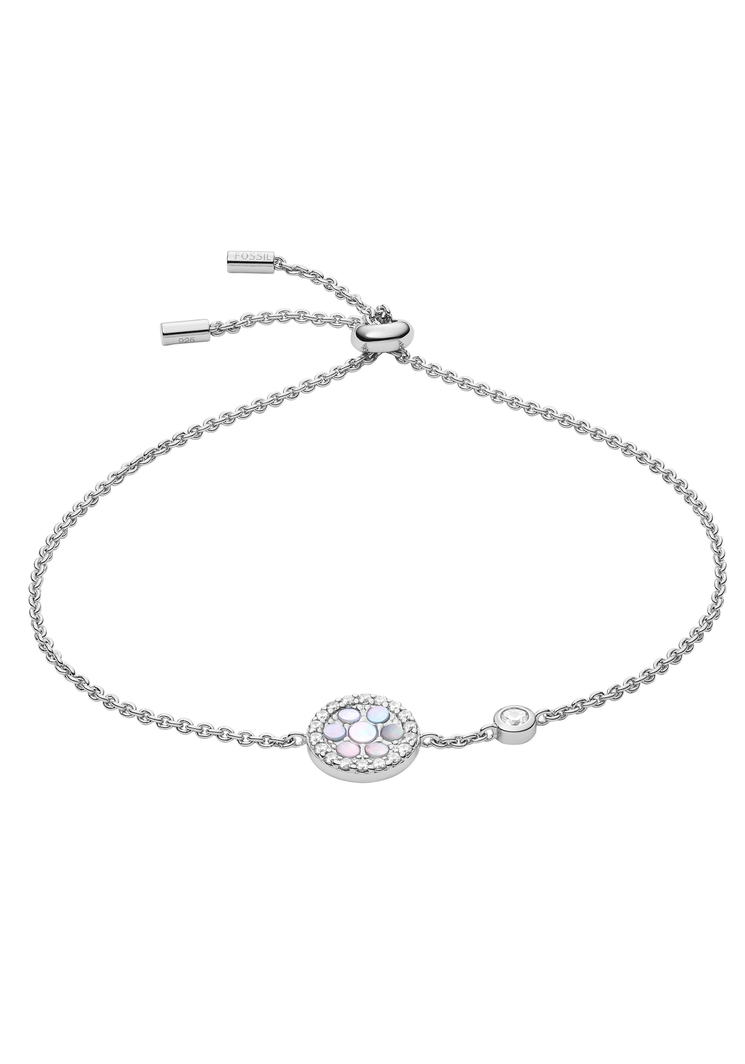 Fossil Silberarmband Schmuck Geschenk Silber 925 Armschmuck, mit Zirkonia (synth) - mit Perlmutt