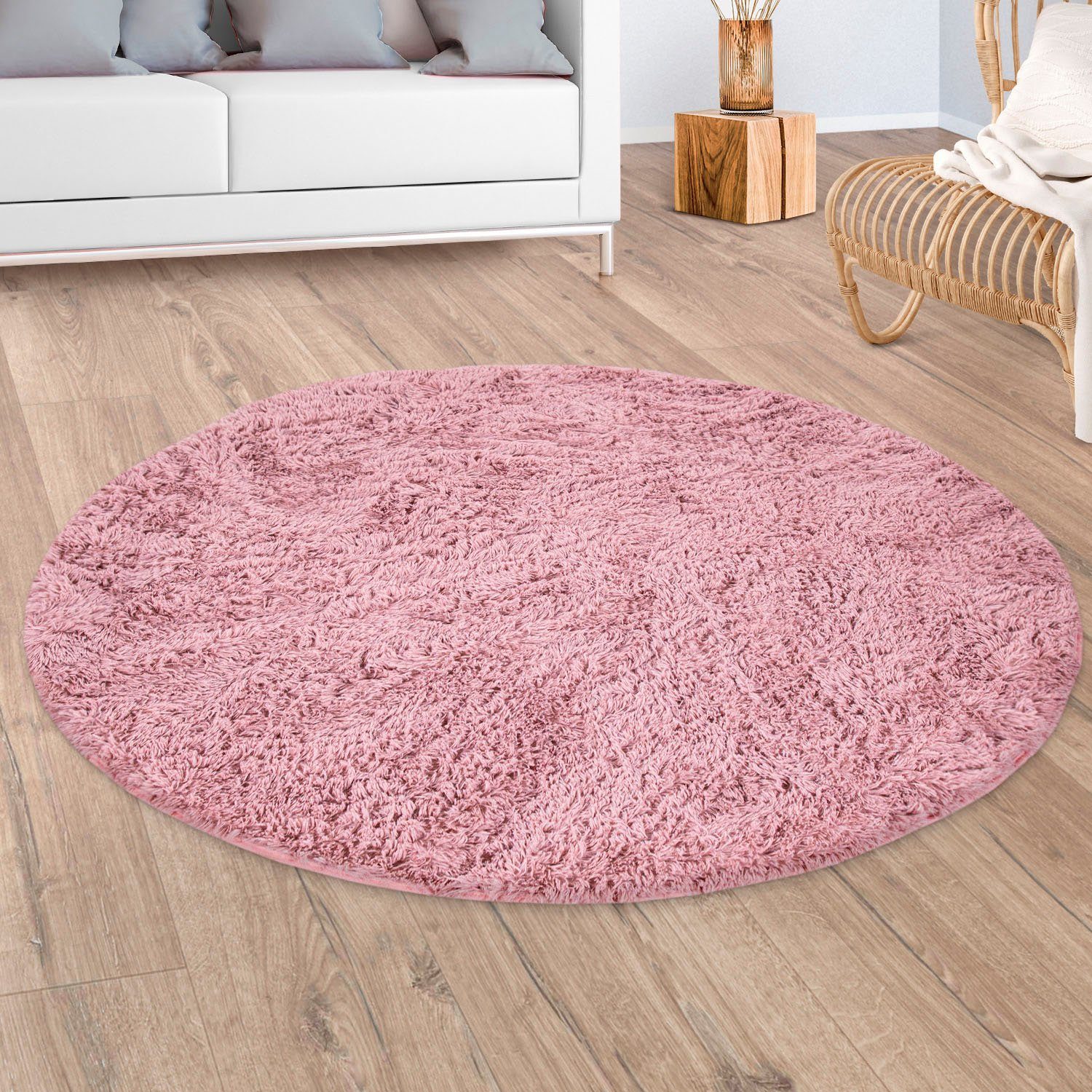 Paco Home Hochflor-Teppich Silky 591, rund, Höhe: 37 mm, Uni Farben, besonders weich und kuschelig
