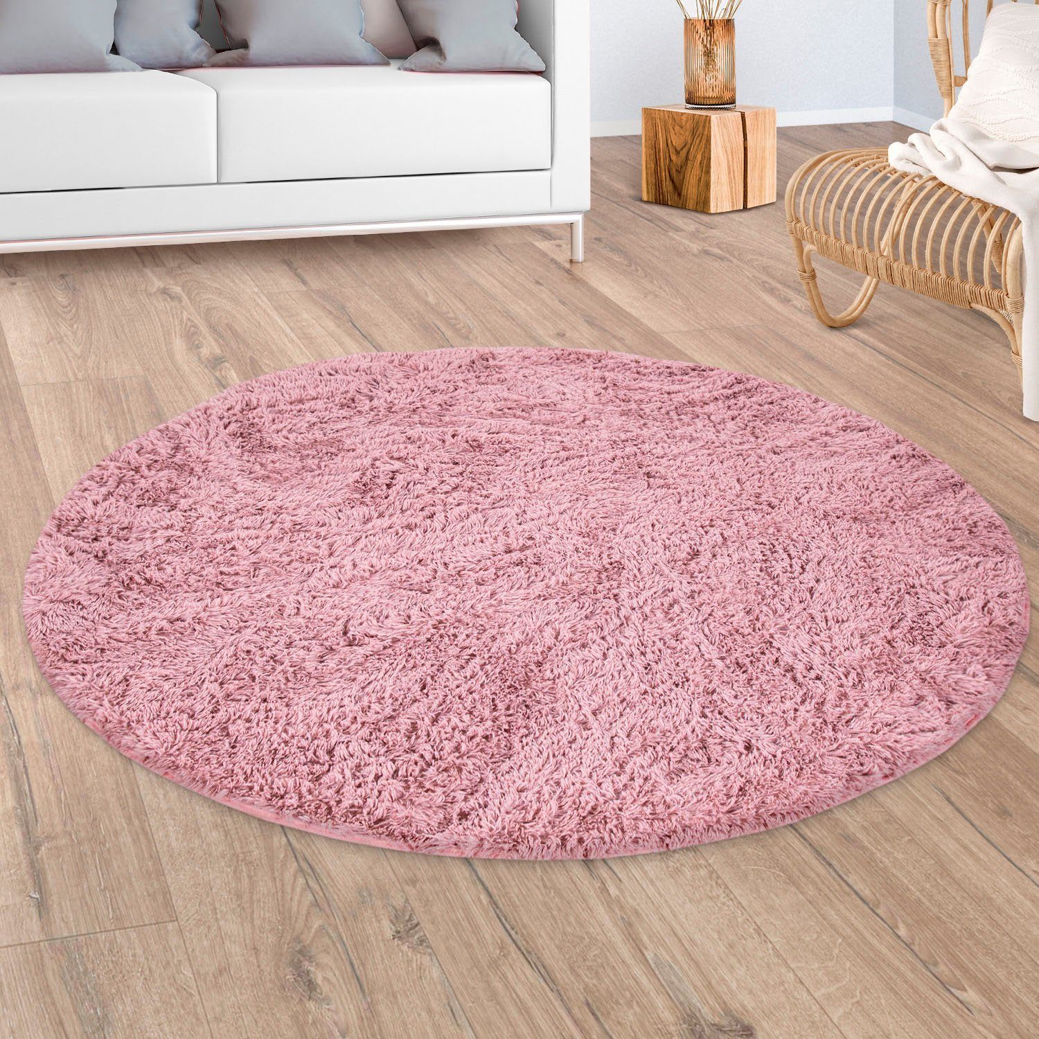 Hochflor-Teppich Silky 591, Paco Home, rund, Höhe: 37 mm, Uni Farben,  besonders weich und kuschelig, weiche pflegeleichte Qualität