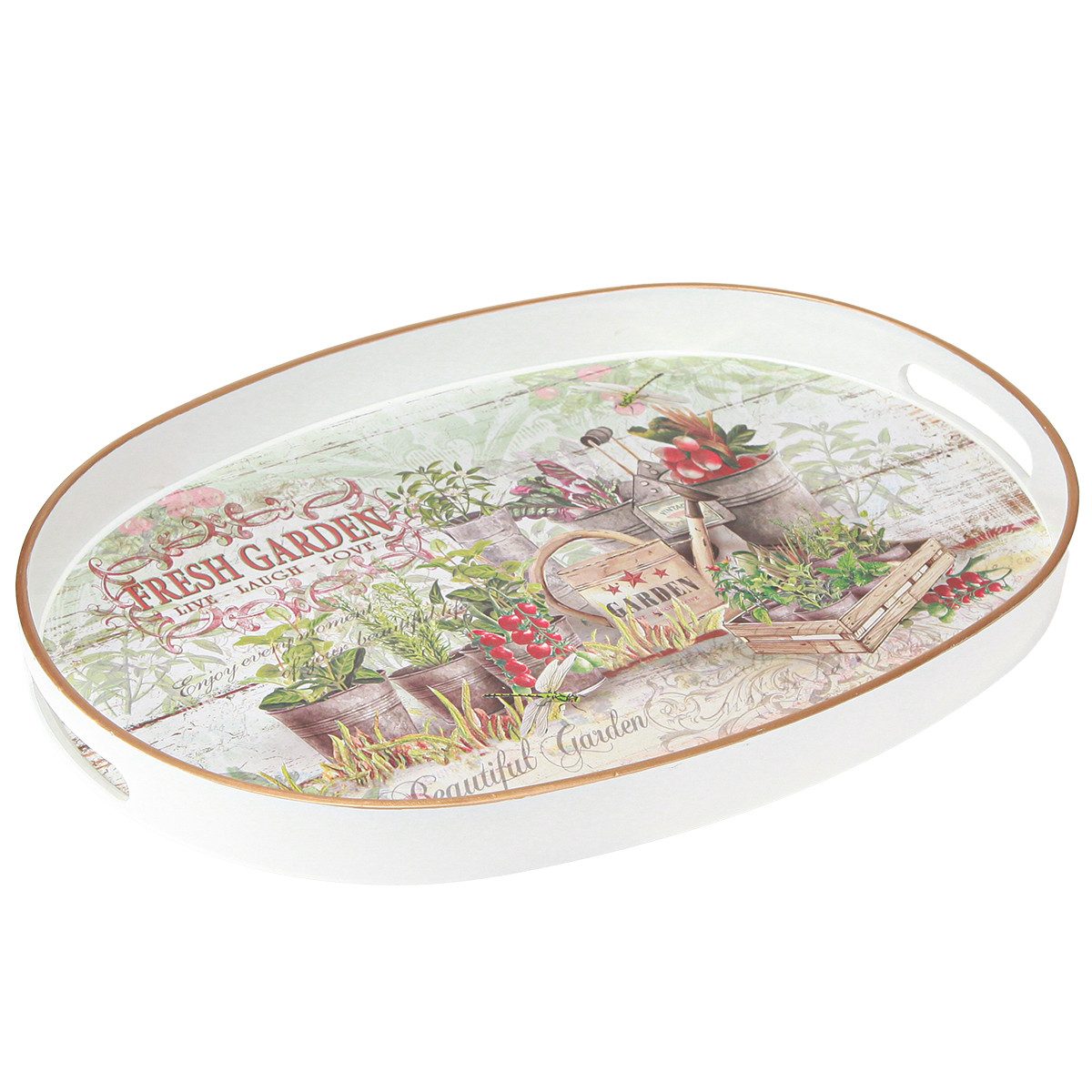 Viana Dekofigur Tablett Oval Vintage Gartenmotiv 39cm Deko Griff günstig online kaufen