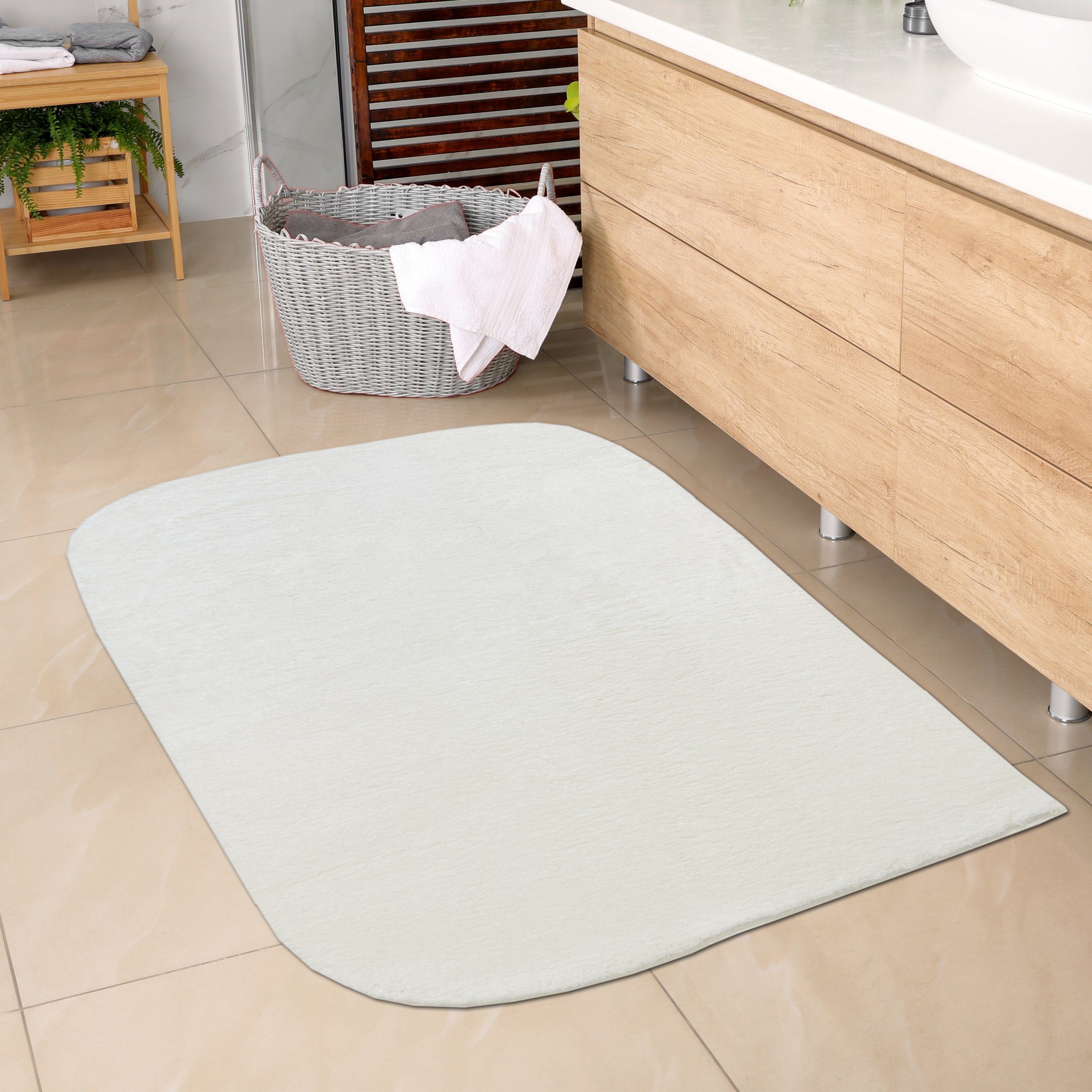 Teppich Teppich creme, rechteckig, abgerundeten Ecken, 16 Badezimmer waschbar, mit Höhe: Carpetia, mm in
