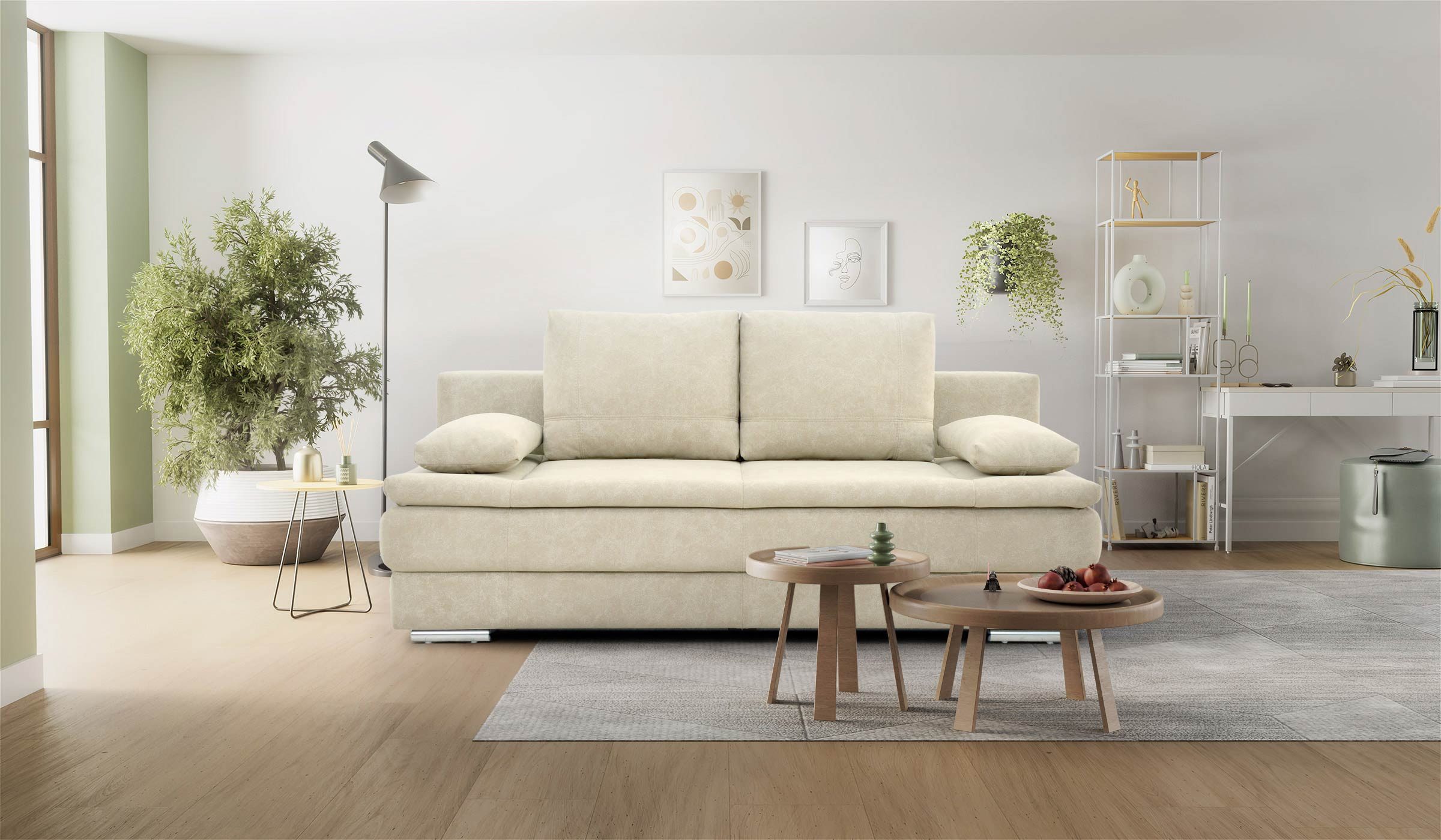 Hygger Möbelhaus Schlafsofa Brendon mit Bettkasten & komfortabler Liegefläche 150 × 205 cm, Inklusive 2 Zierkissen., Versandkostenfrei innerhalb Deutschlands, Hergestellt in Europa