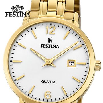 Festina Quarzuhr Festina Elegant Damen Uhr F20514/2 Stahl, (Analoguhr), Damen Armbanduhr rund, Edelstahlarmband gold, Elegant