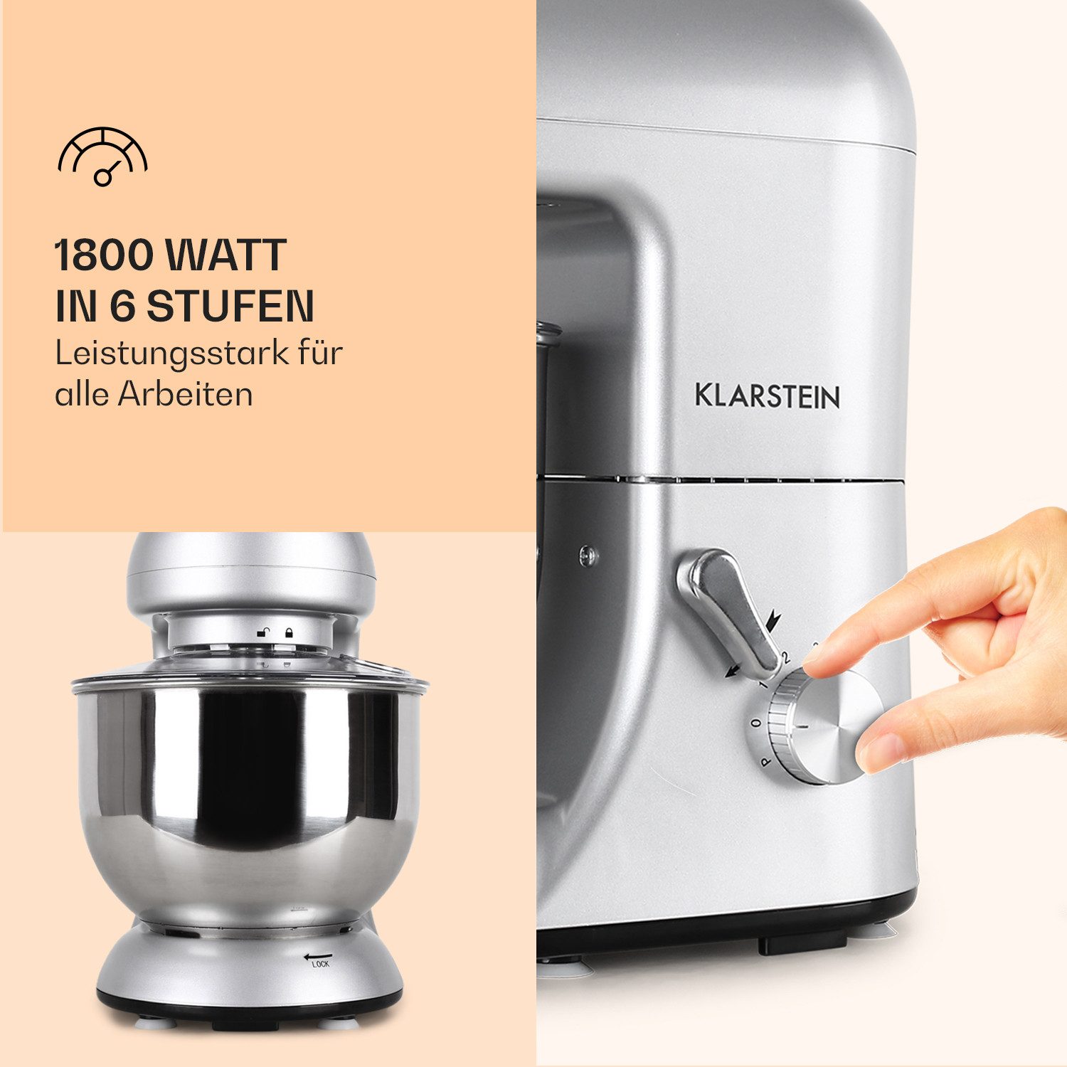 Klarstein Küchenmaschine mit Kochfunktion, 1800 W, 5.2 l Schüssel, Knetmaschine Teigmaschine Teigknetmaschine Rührmaschine Standmixer