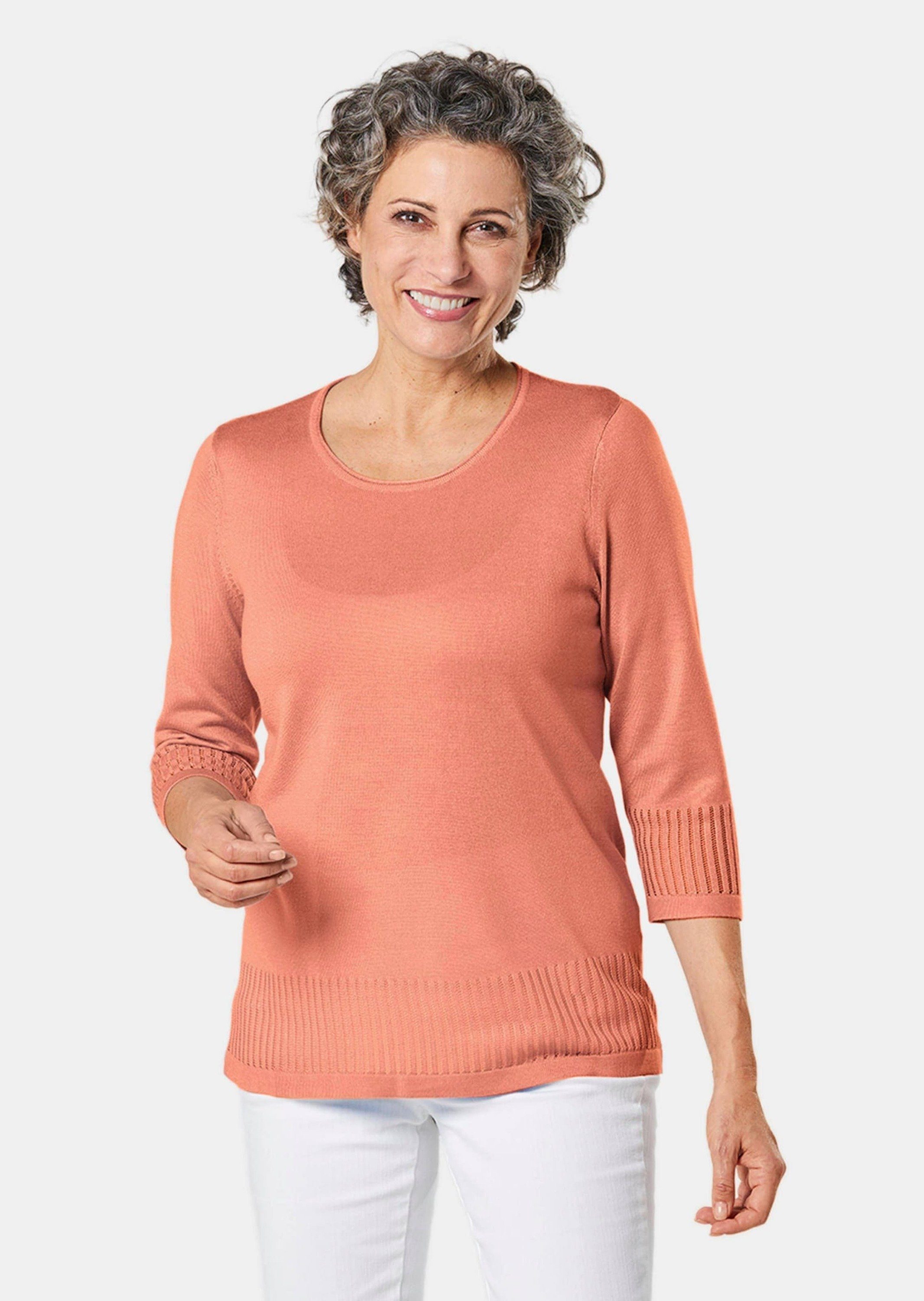 Arm-Pullover mit Durchbrüchen Gepflegter 3/4 femininen melone Ajour-Pullover GOLDNER