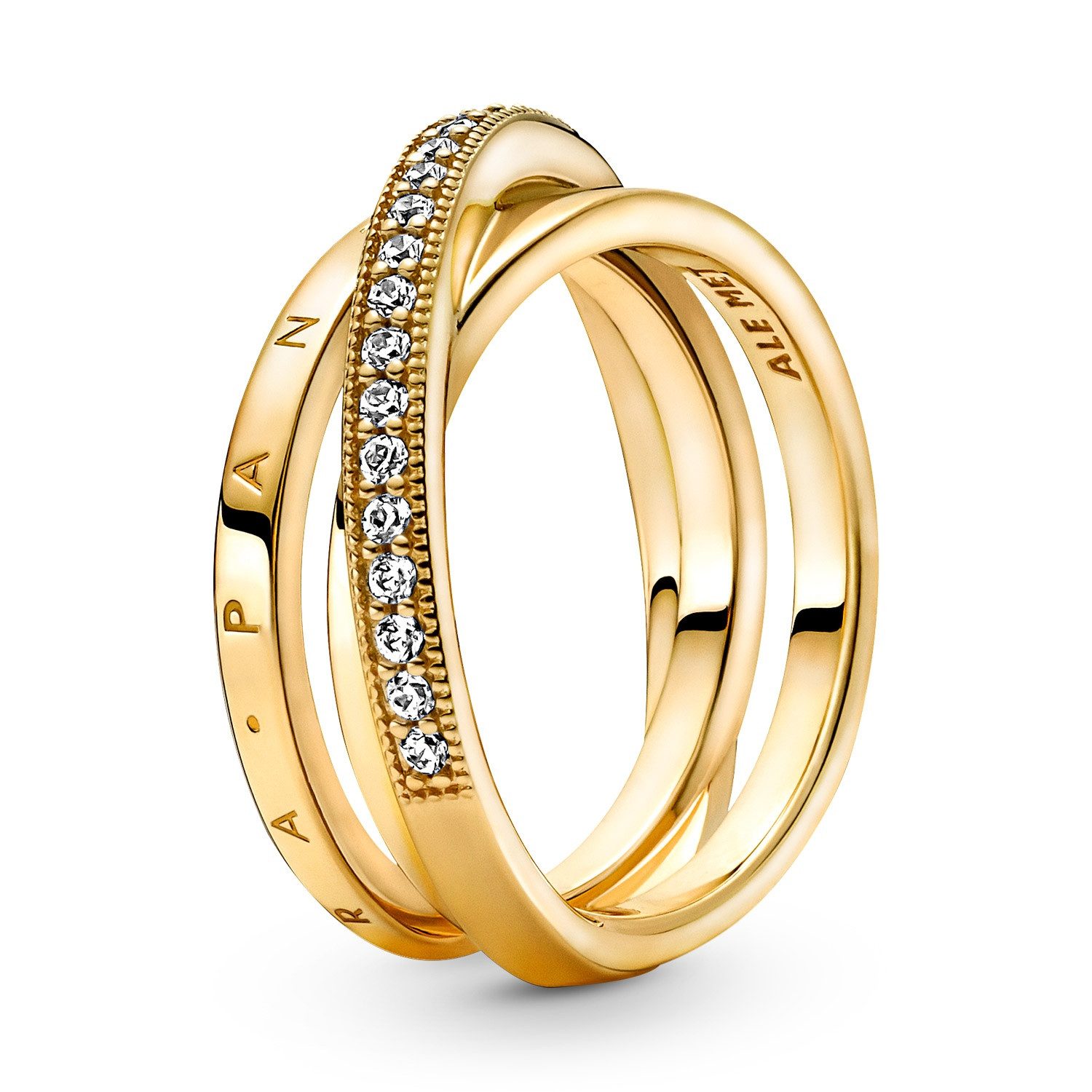 Fingerring Dreifach Gekreuzte Pavé Schienen Goldfarben