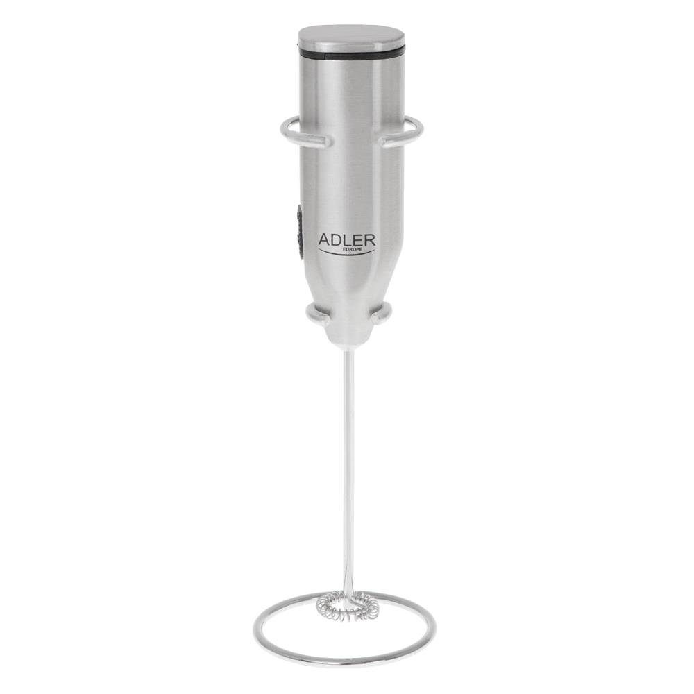 Adler Milchaufschäumer AD 4500, mit Edelstahl Ständer, Batteriebetrieben, Milchschaum, silber