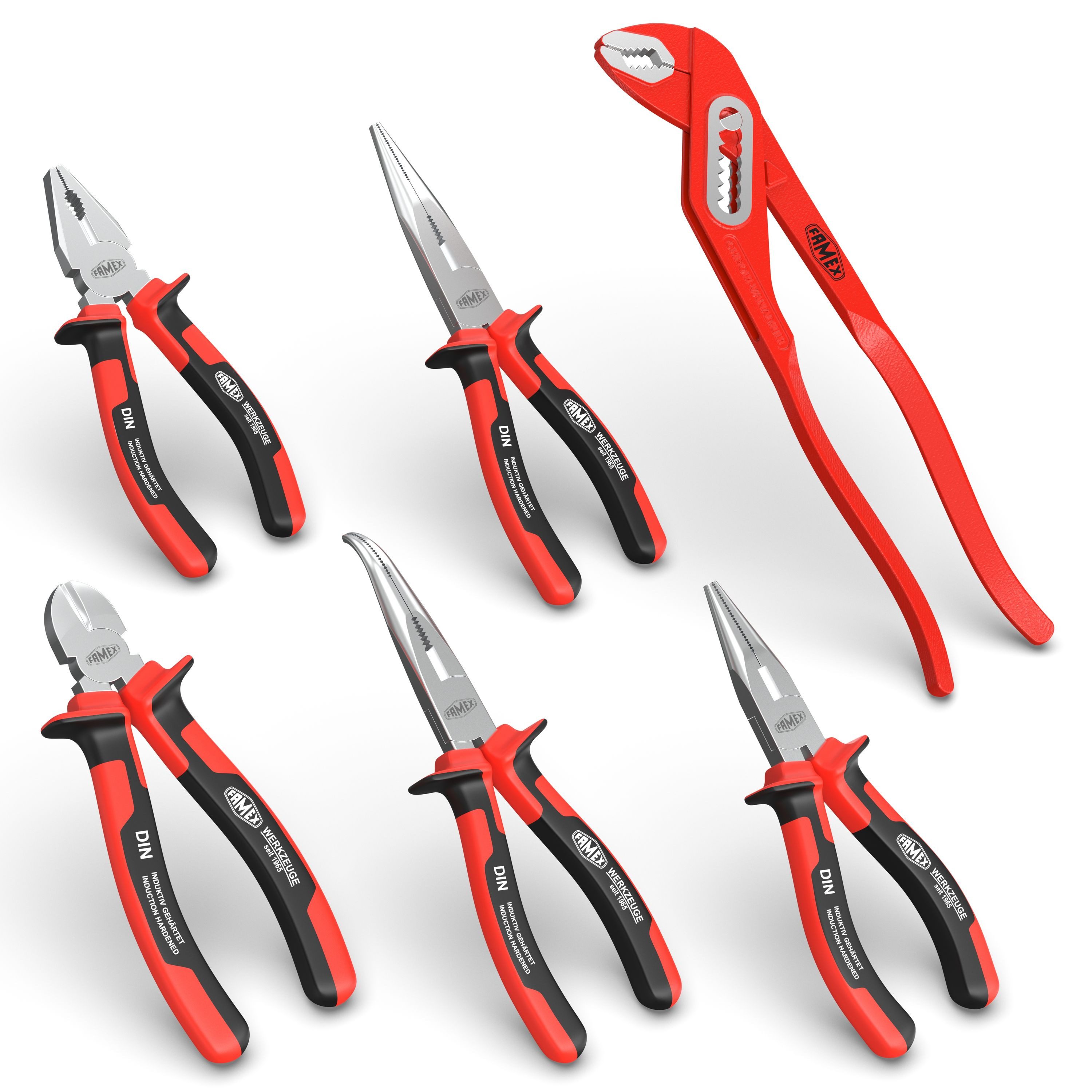 FAMEX Zangenset 3957-6 Zangen Satz - HIGH QUALITY, 6-tlg., Schneiden zusätzlich induktiv gehärtet