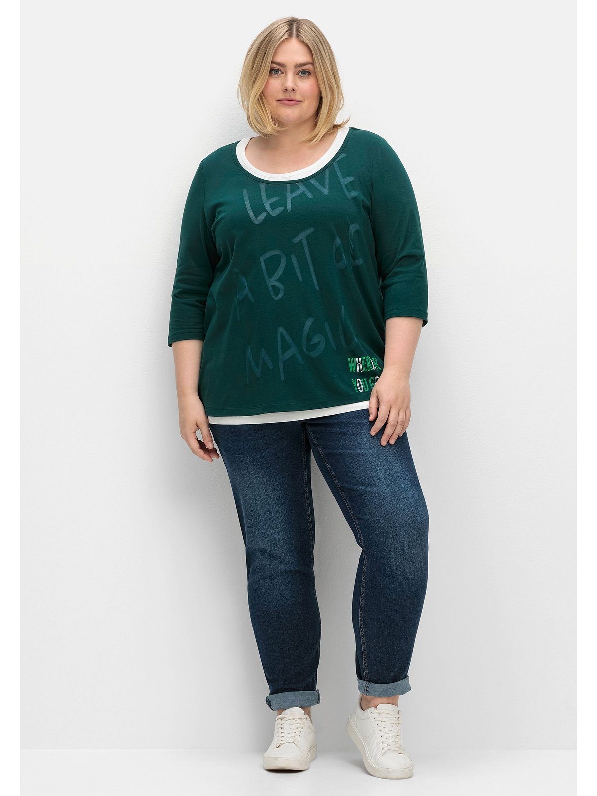Sheego T-Shirt Größen Top Ausbrennerdruck Set und Große im mit