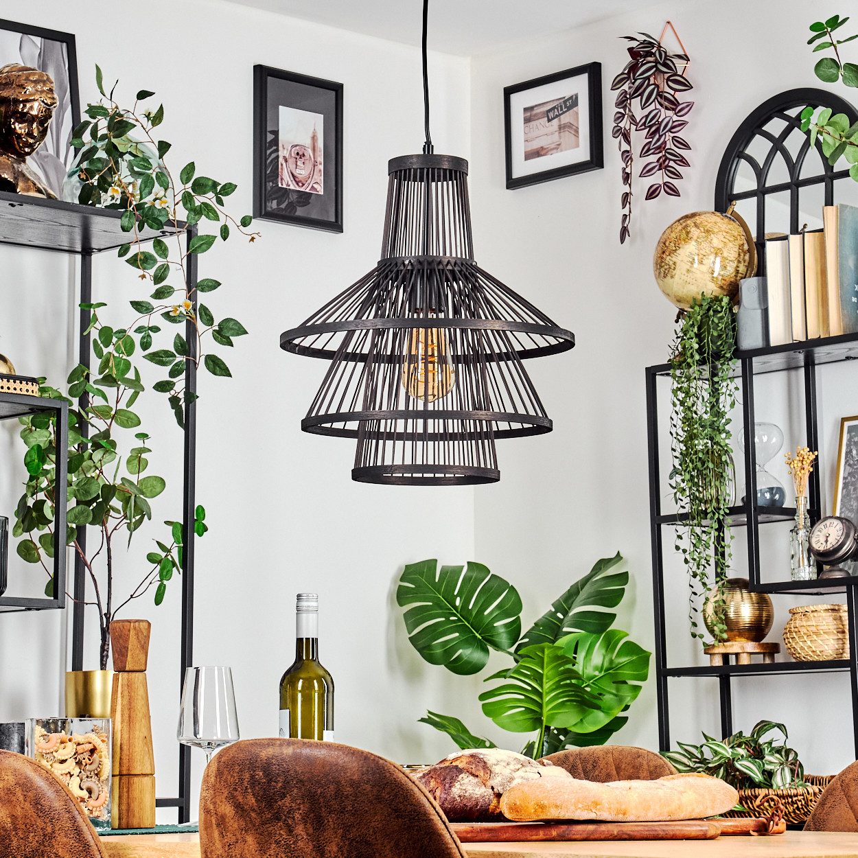hofstein Hängeleuchte Hängelampe aus Metall/Rattan in günstig online kaufen