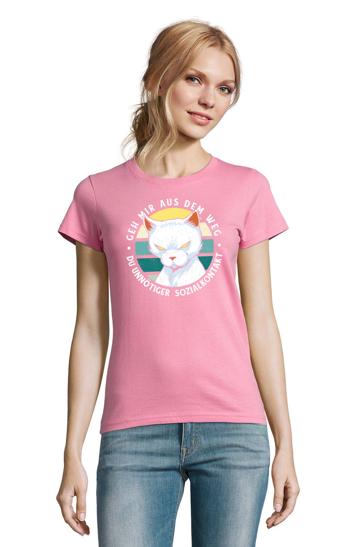 T-Shirt Geh mir aus dem Weg du unnötiger Sozialkontakt Katze Damen Fun Shirt