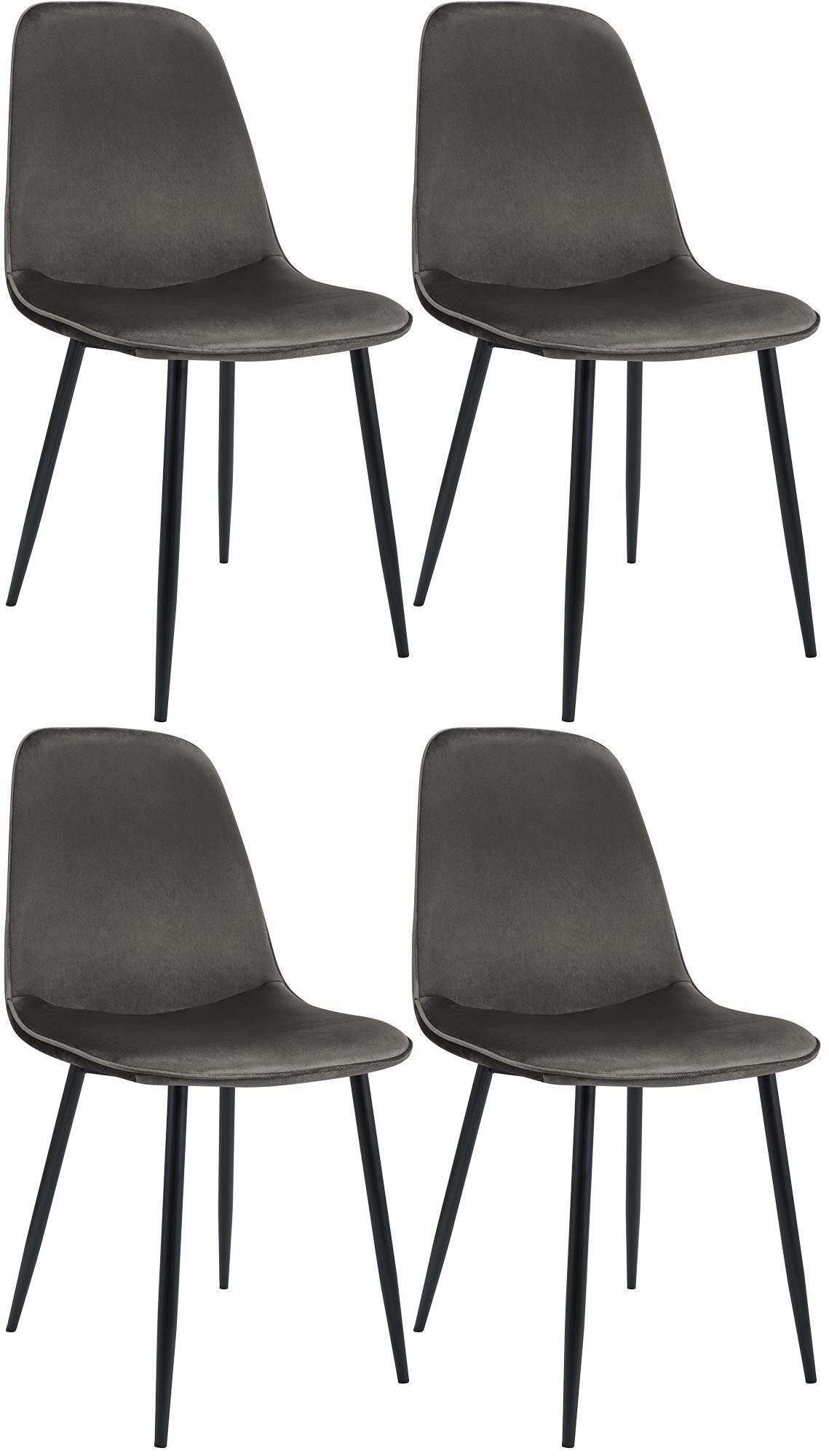 CLP 4er Set Esszimmerstühle Giverny – Gepolstert, Samt Rot, Metallgestell, Bis 150 Kg Belastbar