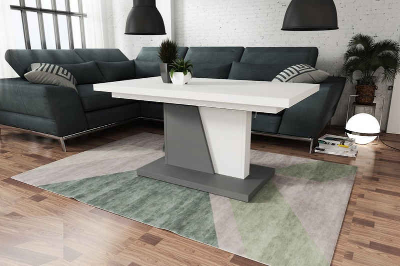 Mazzoni Couchtisch »Design Couchtisch Tisch Grand Noir Weiß / Grau matt stufenlos höhenverstellbar ausziehbar 120 bis 180cm Esstisch«